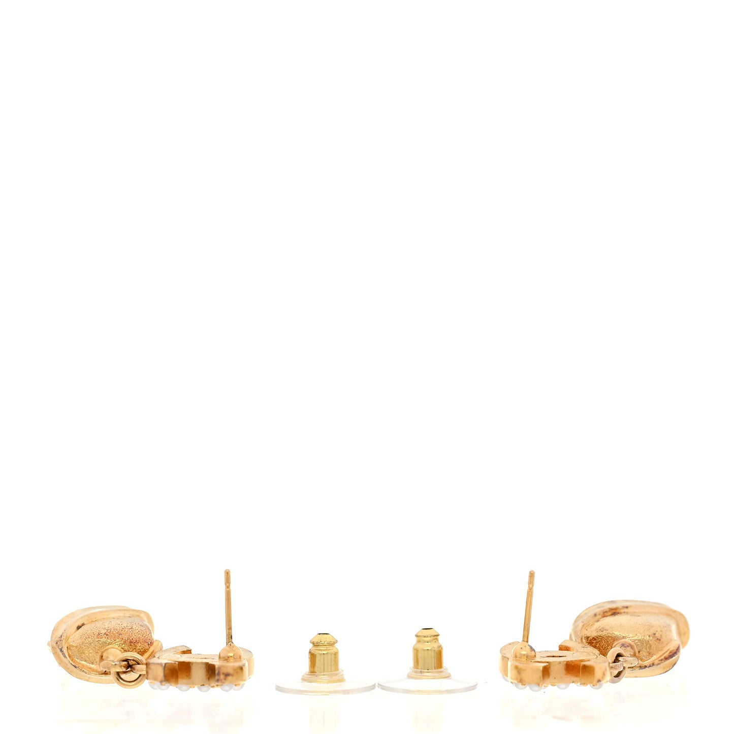 Crystal Pearl CC Drop Earrings Gold White