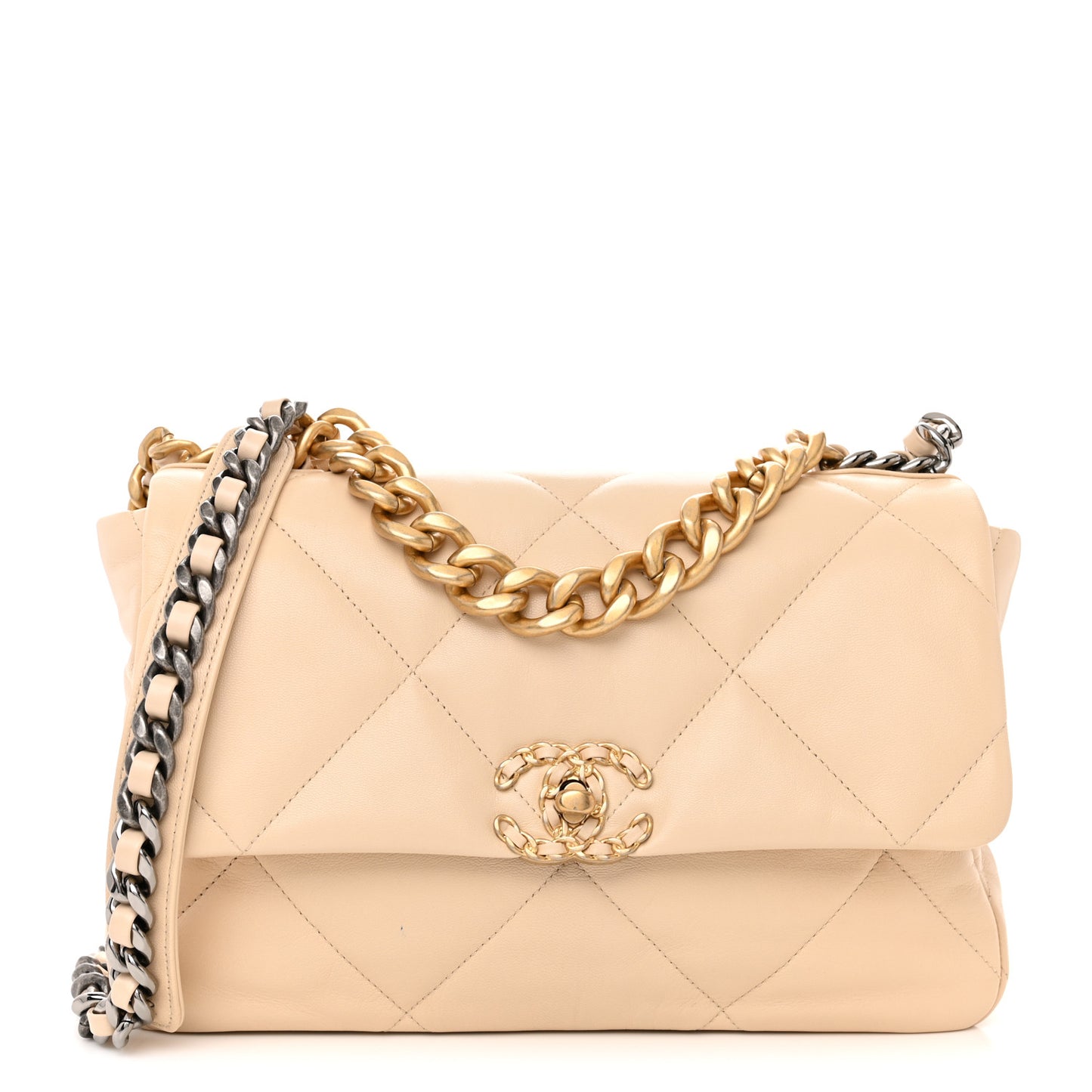 Goatskin Quilted Large Chanel 19 Flap Beige
