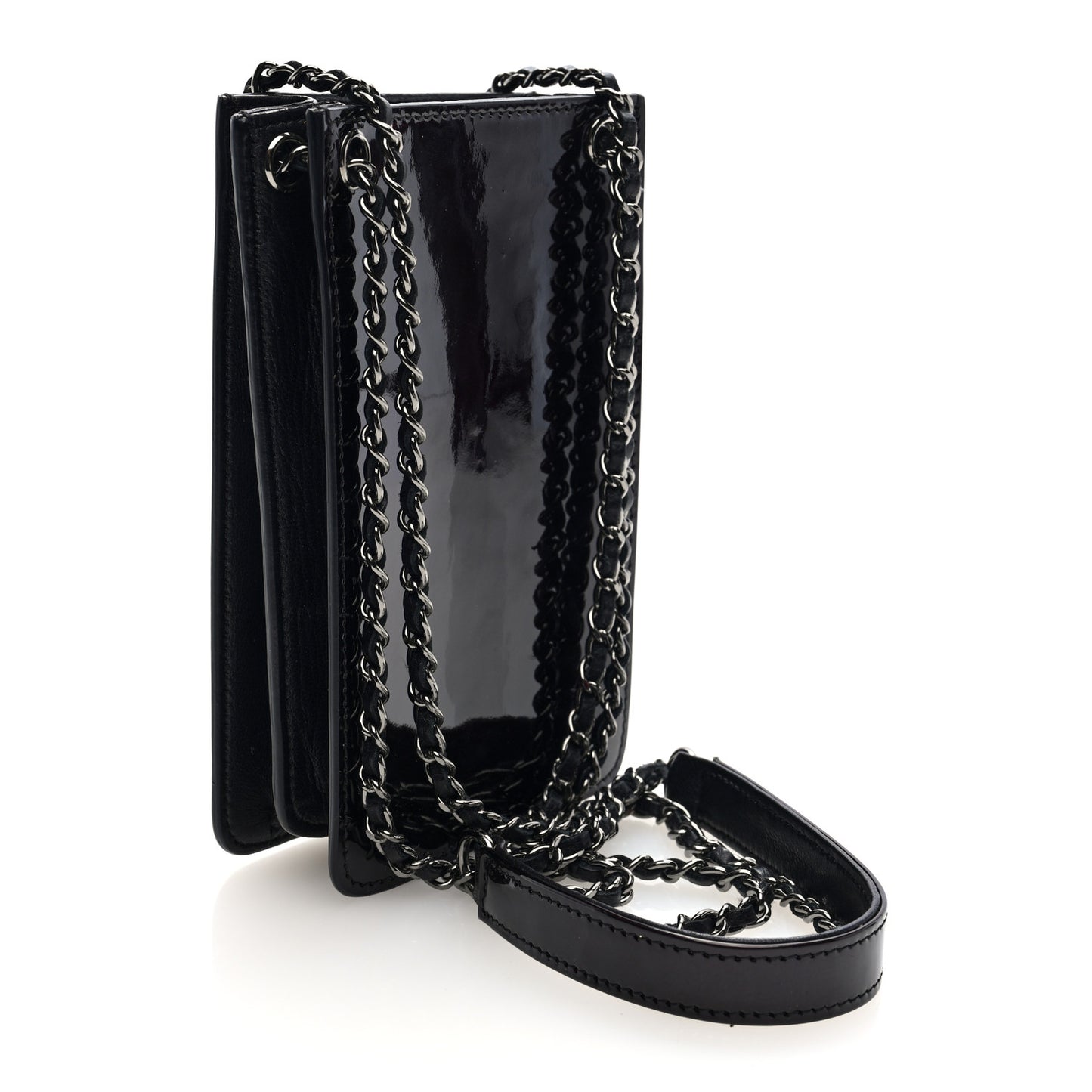 Patent CC Phone Holder Crossbody Black
