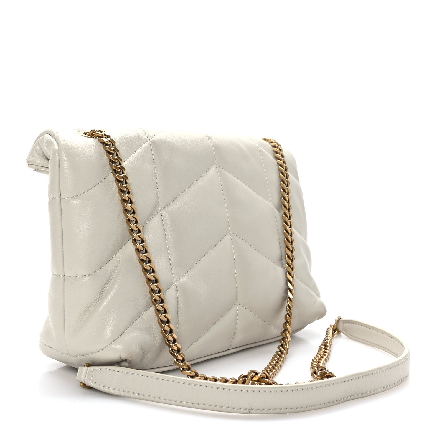 Saint Laurent Lambskin Quilted Toy Loulou Puffer Monogram Chain Satchel Crema Soft 3 of 10