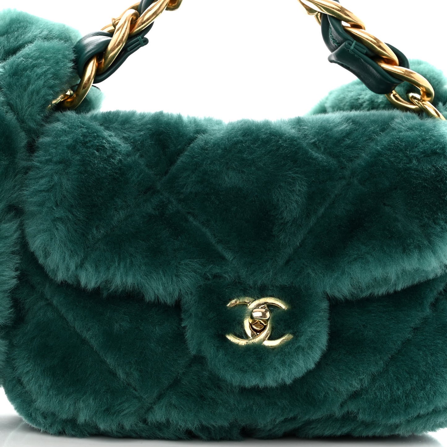 Shearling Lambskin Quilted Flap Green