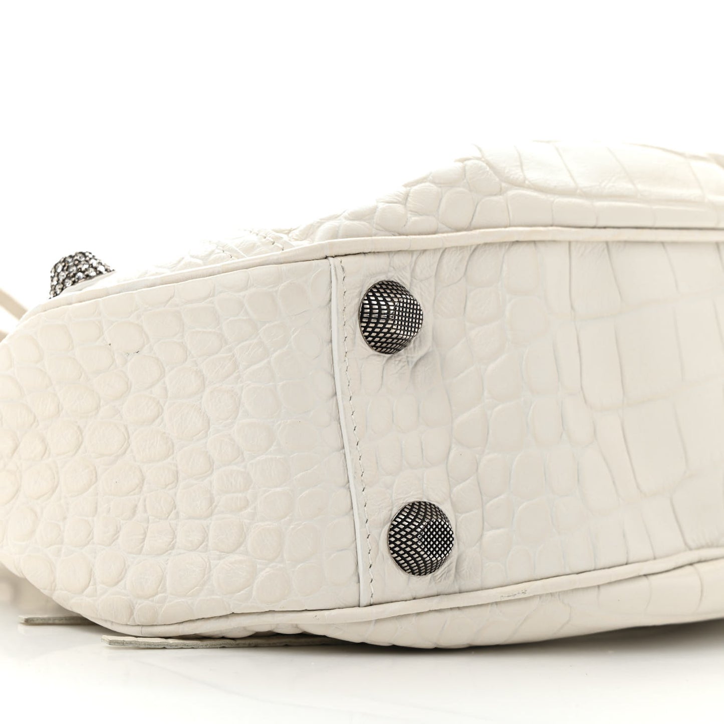 Extra Supple Calfskin Crocodile Embossed Small Le Cagole Shoulder Bag White