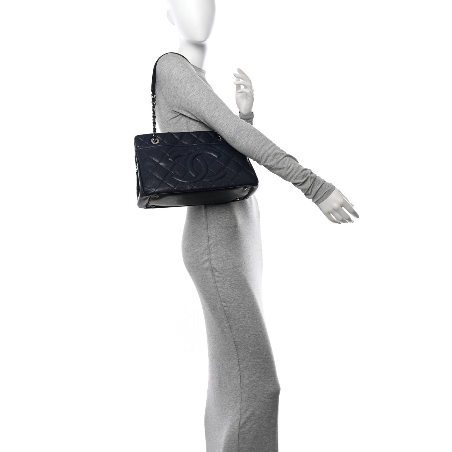 Caviar Quilted Timeless CC Soft Tote Navy Blue