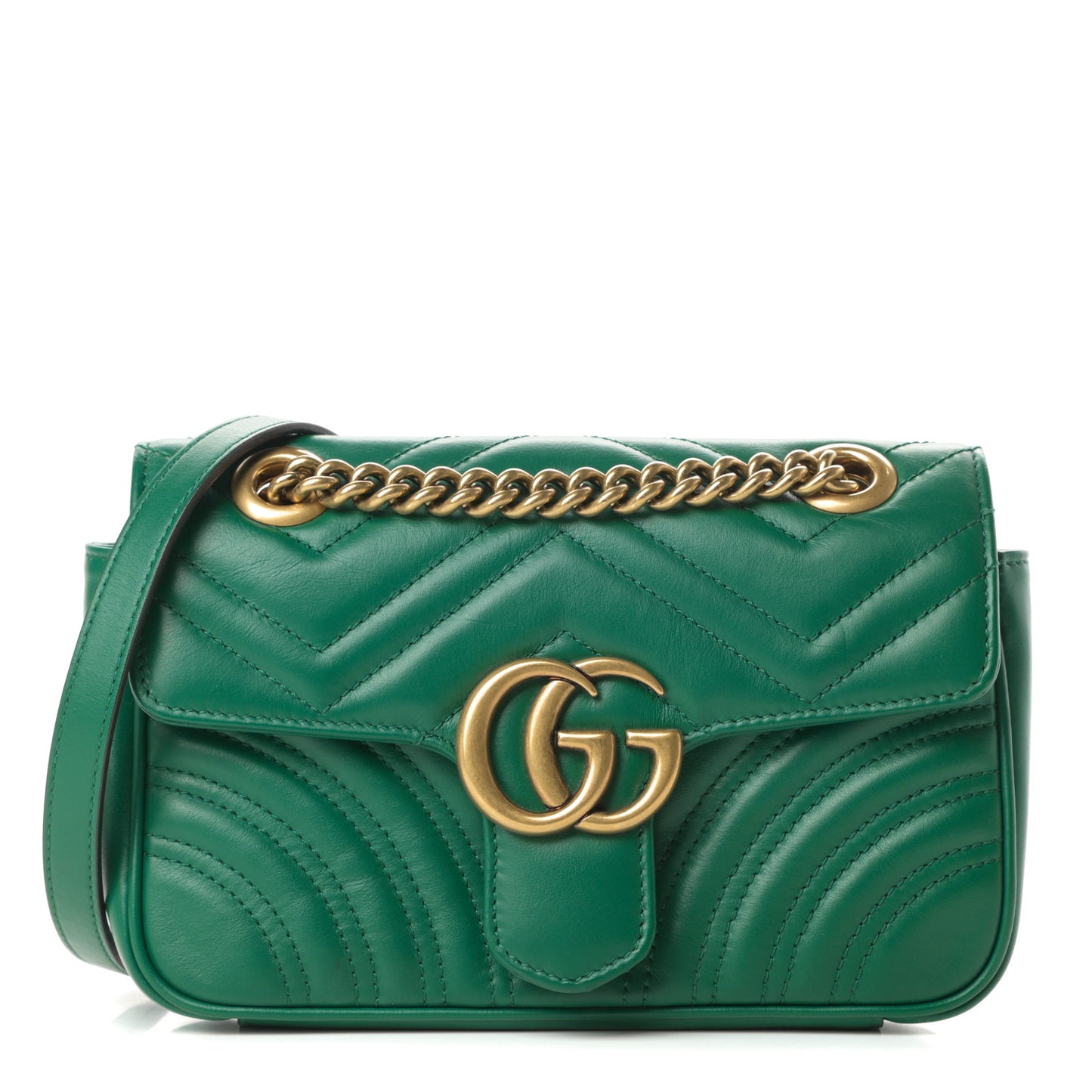 Calfskin Matelasse Mini GG Marmont Shoulder Bag Emerald Green