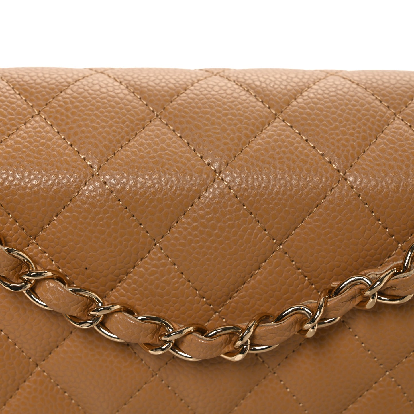Caviar Quilted Medium Double Flap Beige