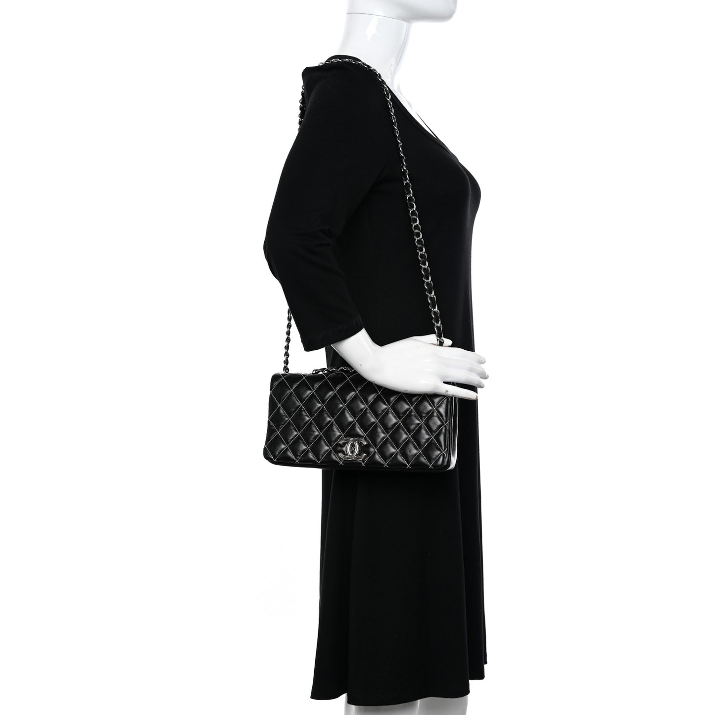 Lambskin Studded Medium Metal Beauty Flap Black