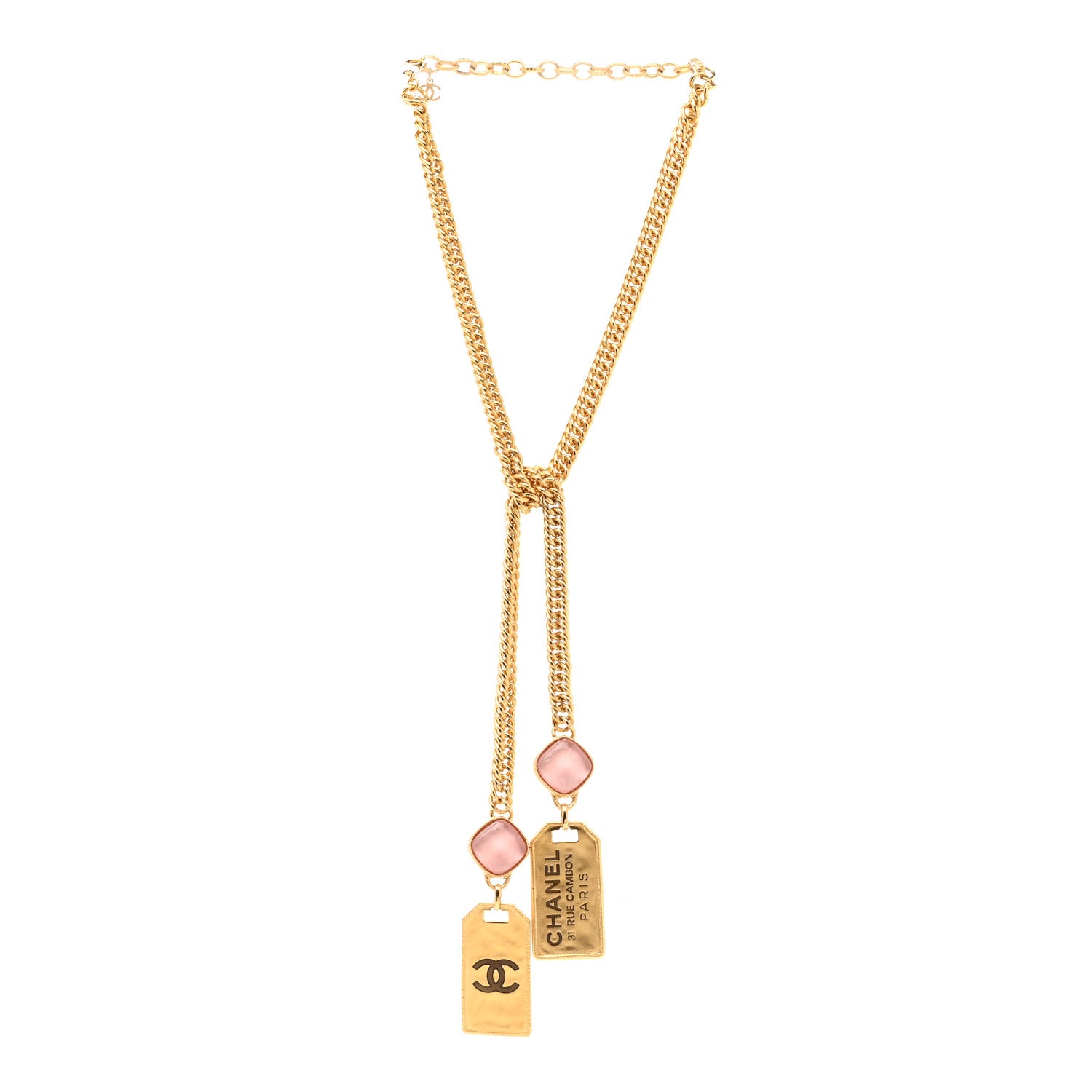 Chanel Metal CC Tags Pendant Choker Gold Pink 3 of 6