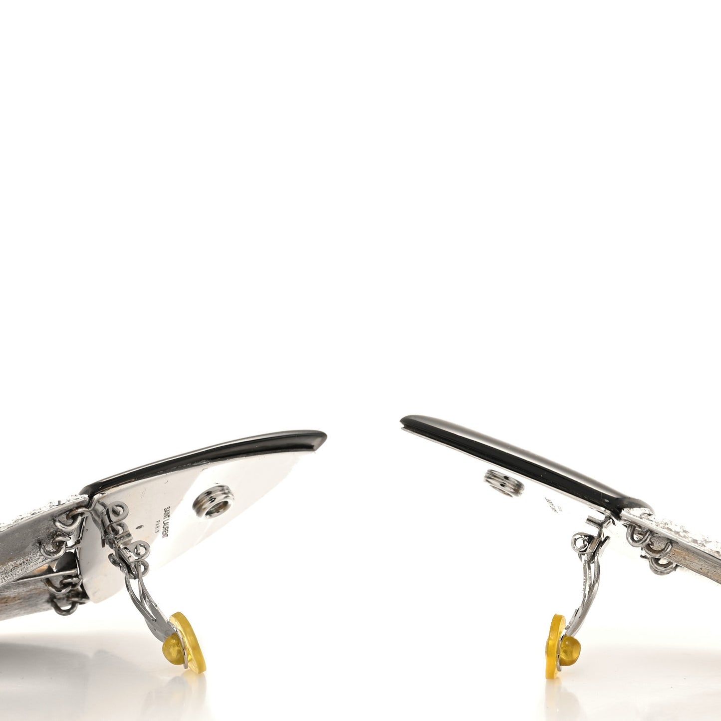 Crystal Articulated Geometric Clip On Earrings Silver Black