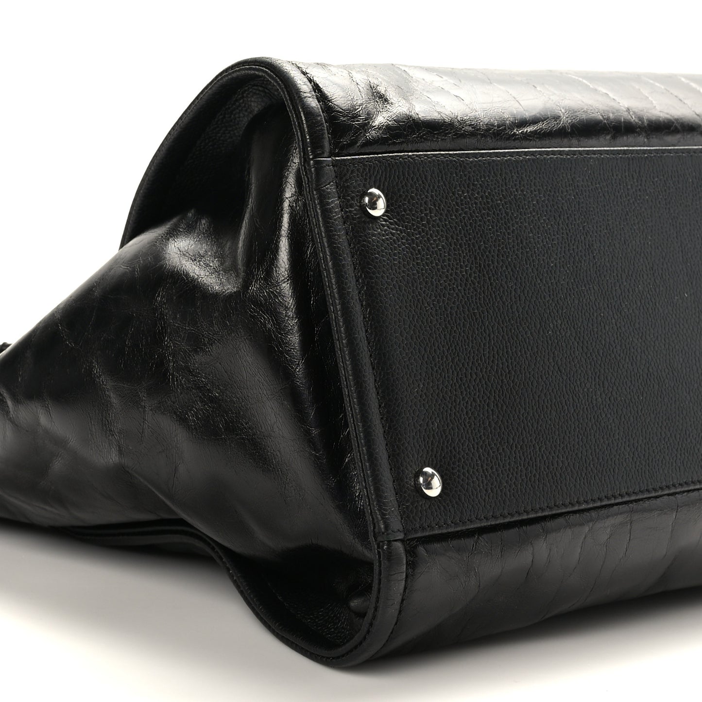 Glazed Calfskin Medium Deauville Tote Black