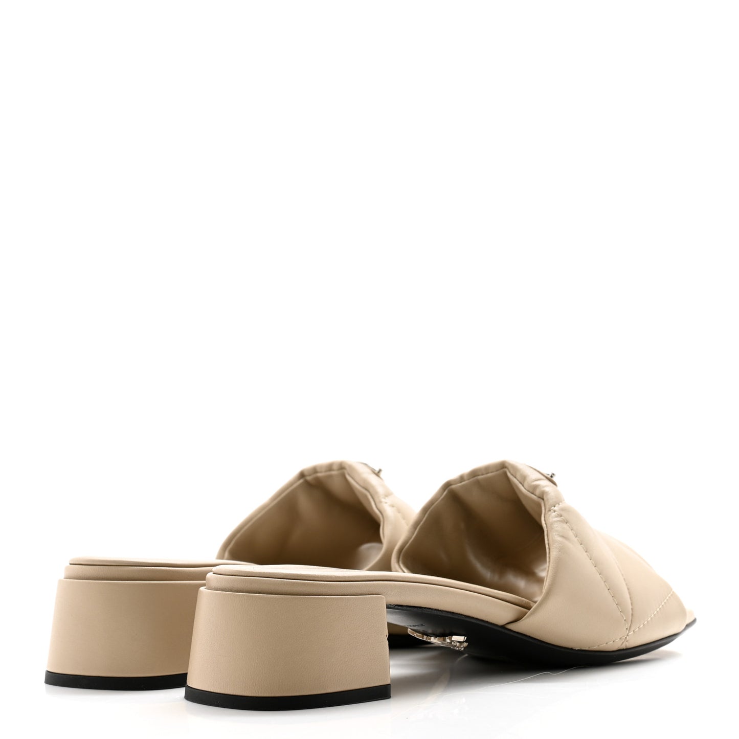 Nappa Logo Quilted Block Heel Slide Sandals 35 Desert
