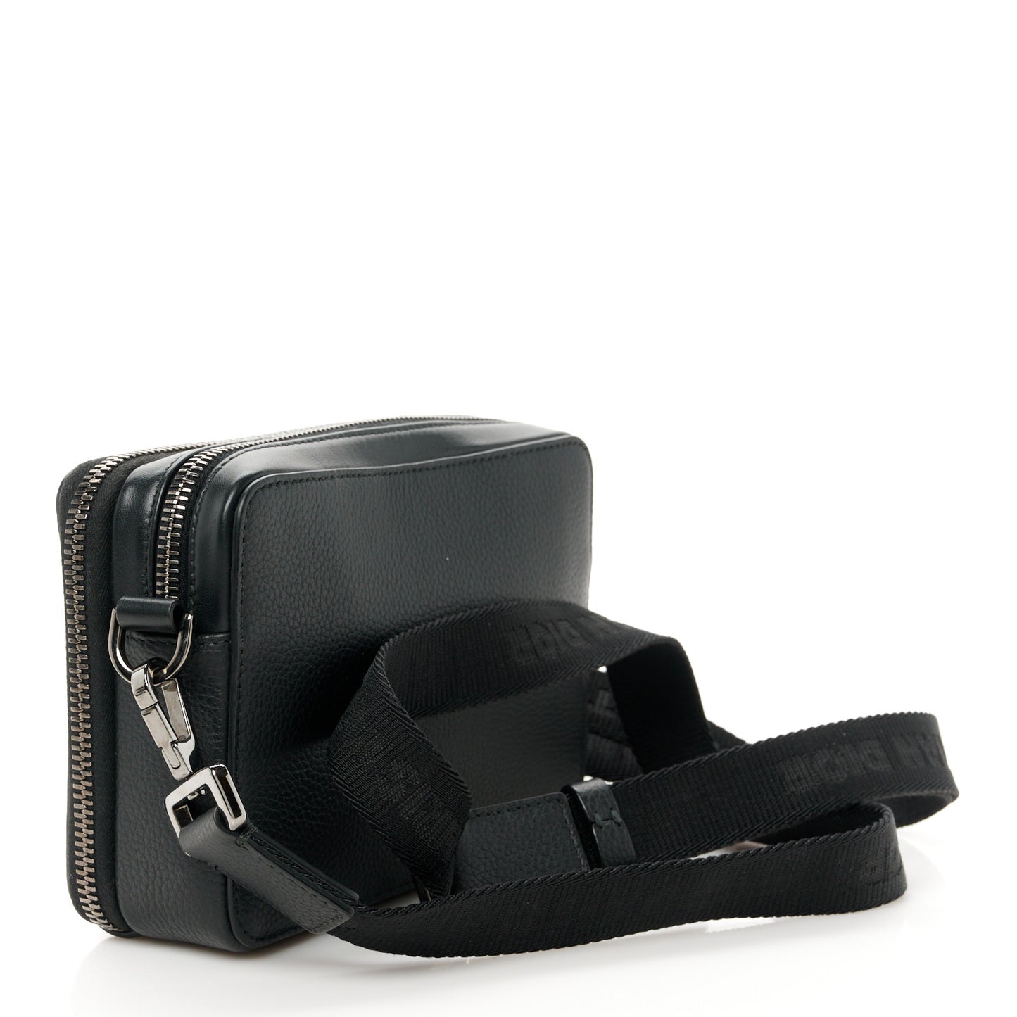 Grained Calfskin CD Icon Zipped Pouch With Strap Black