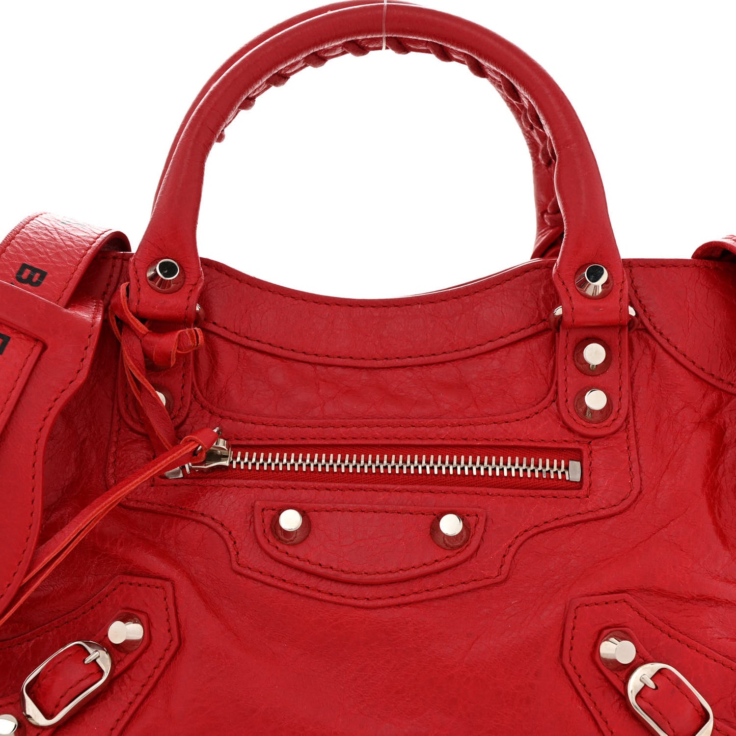 Agneau Classic Silver Hardware Mini City Logo Strap Red Black