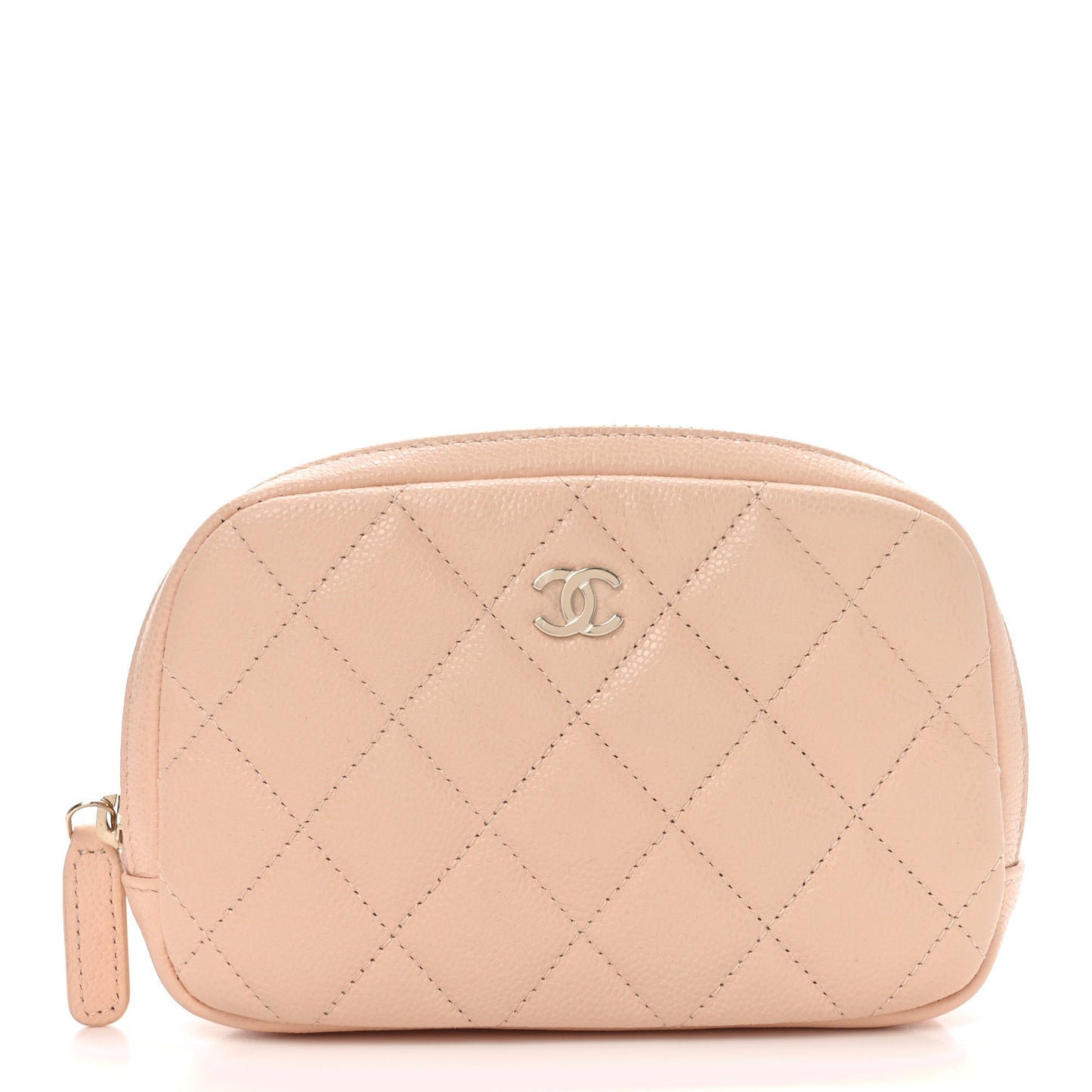 Caviar Quilted Small Curvy Pouch Cosmetic Case Light Beige