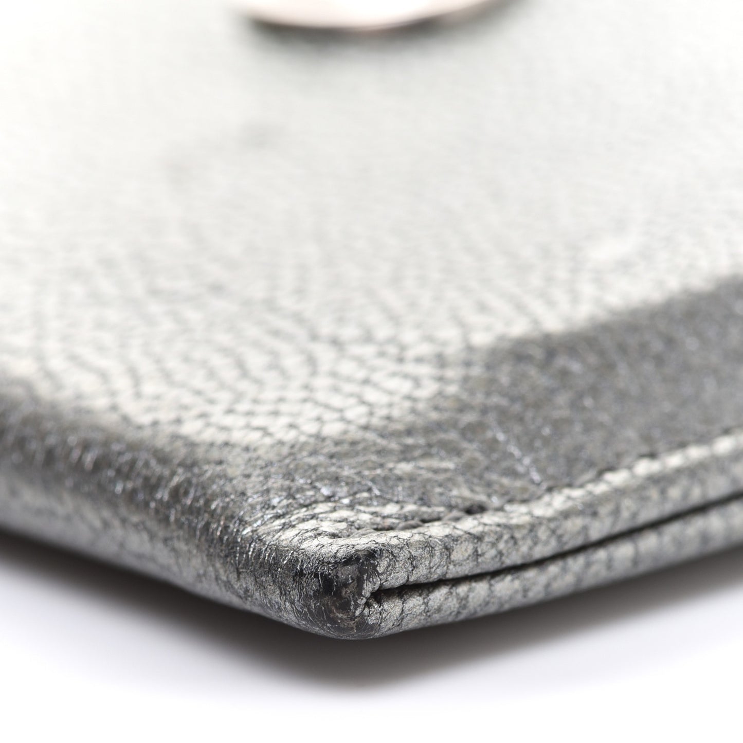 Metallic Goatskin CC Button Card Holder Silver