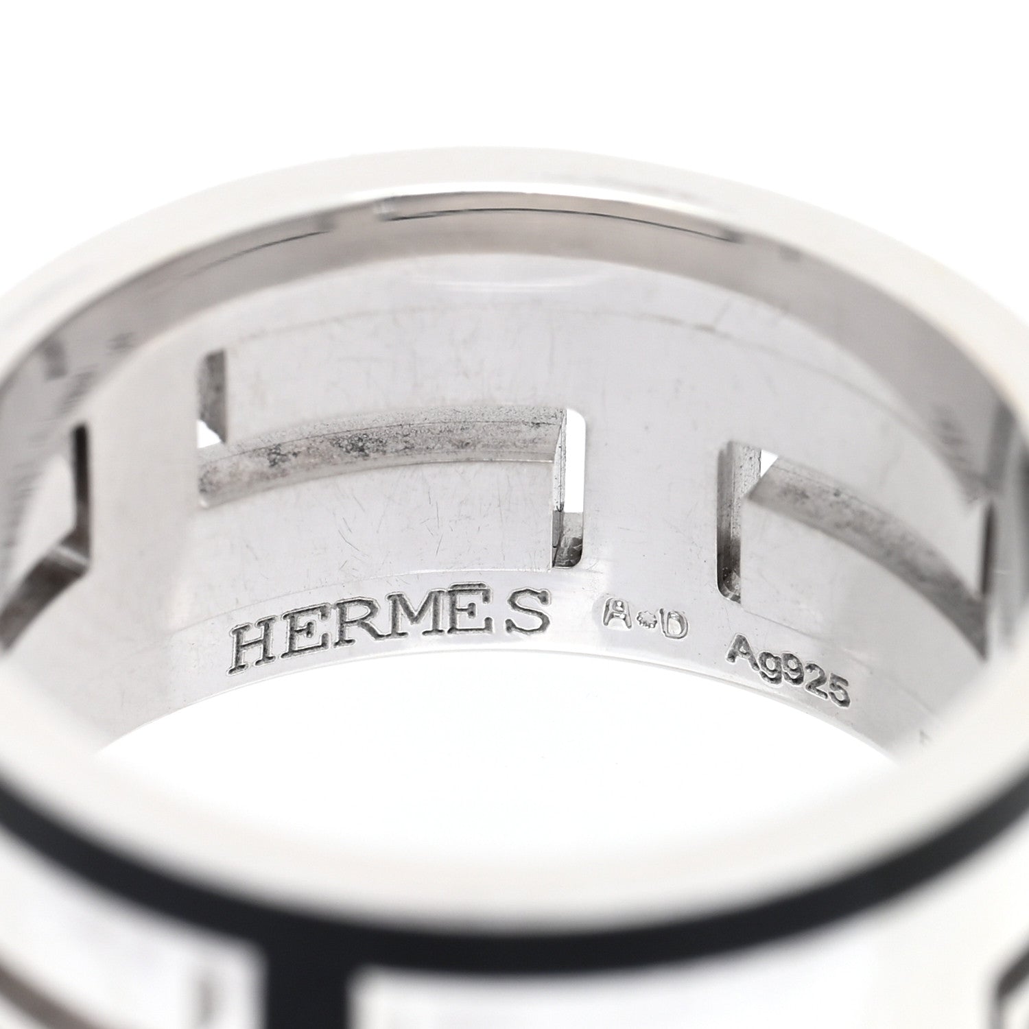 Hermes Sterling Silver Enamel Move H Ring 53 6.25 Black 4 of 4