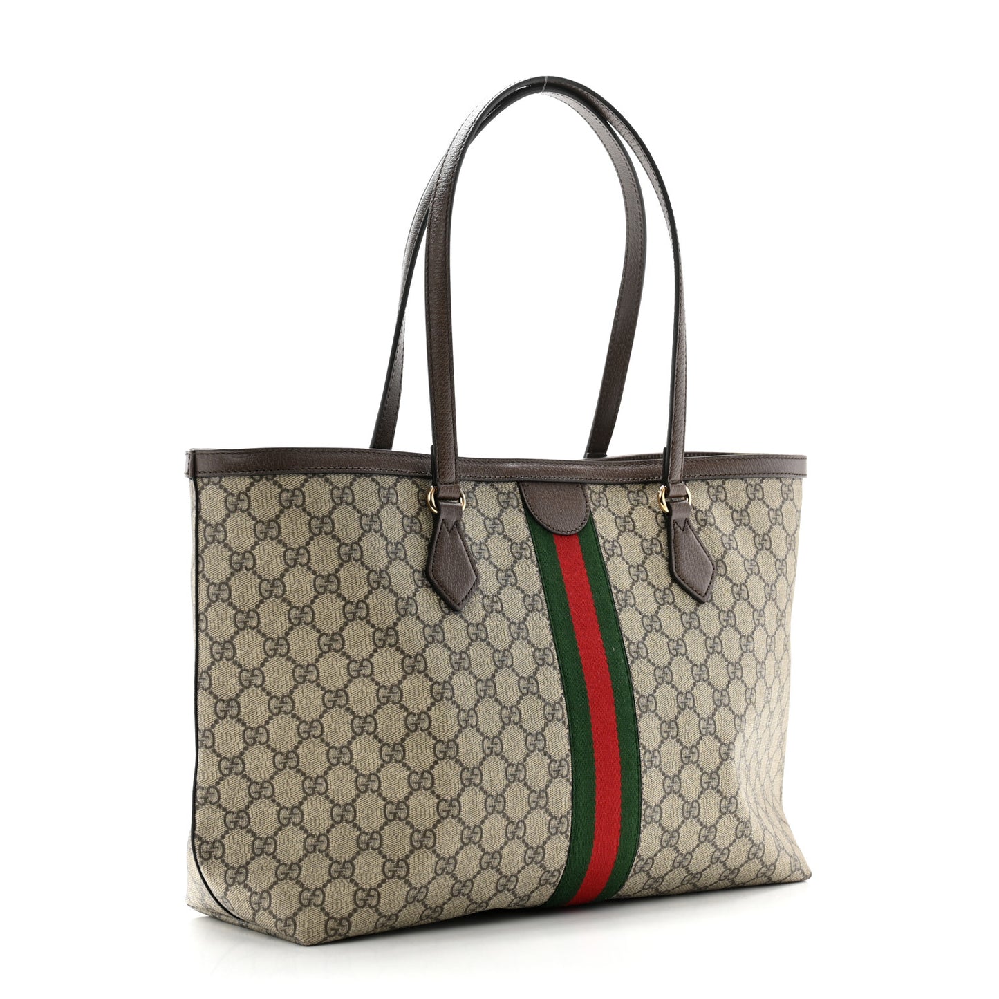 GG Supreme Monogram Textured Calfskin Web Medium Ophidia Shopping Tote Beige Ebony New Acero
