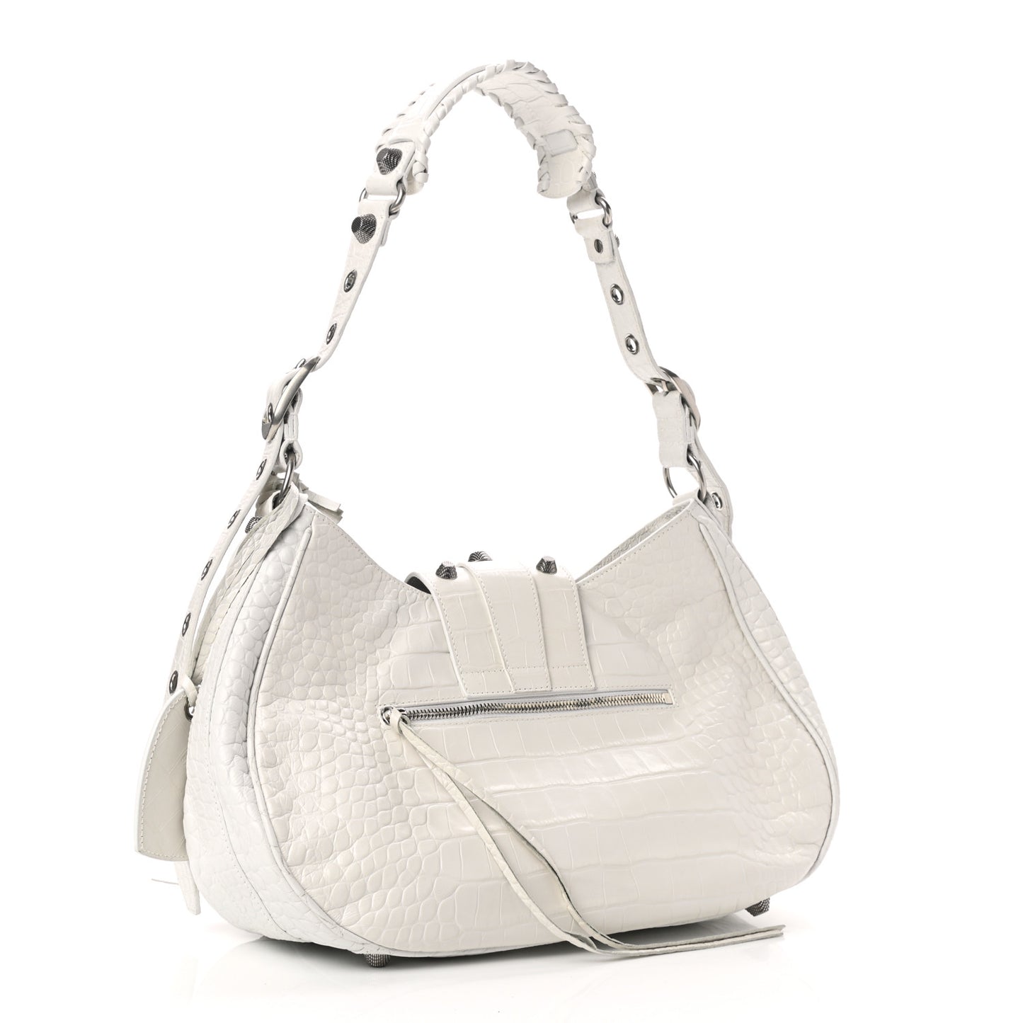 Extra Supple Calfskin Crocodile Embossed Medium Le Cagole Shoulder Bag White