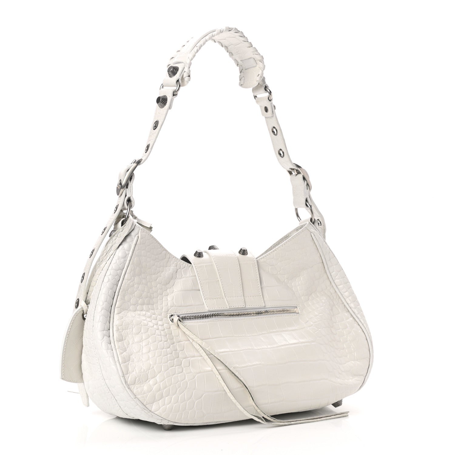 Balenciaga Extra Supple Calfskin Crocodile Embossed Medium Le Cagole Shoulder Bag White 3 of 10
