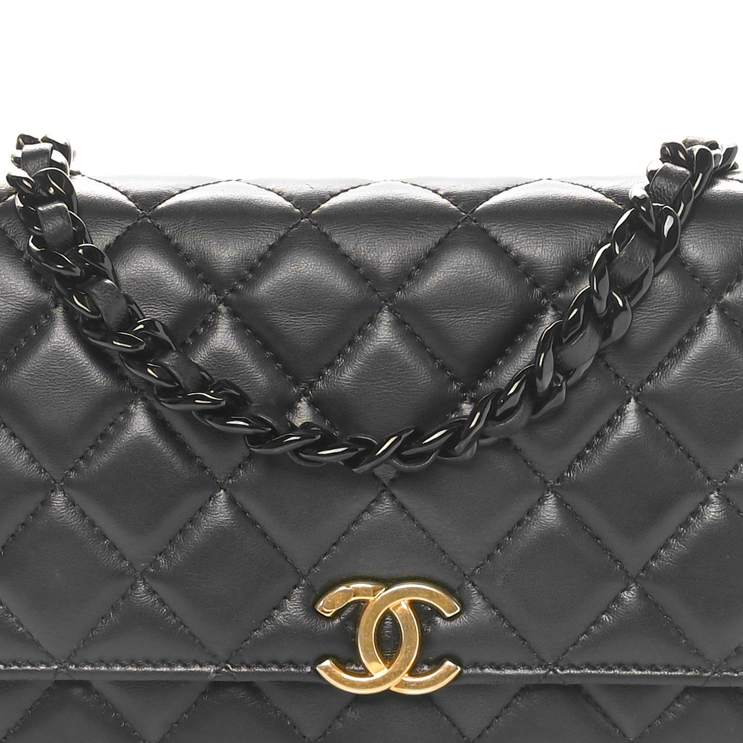 Chanel Lambskin Resin Quilted Wallet On Chain WOC Black 5 of 11