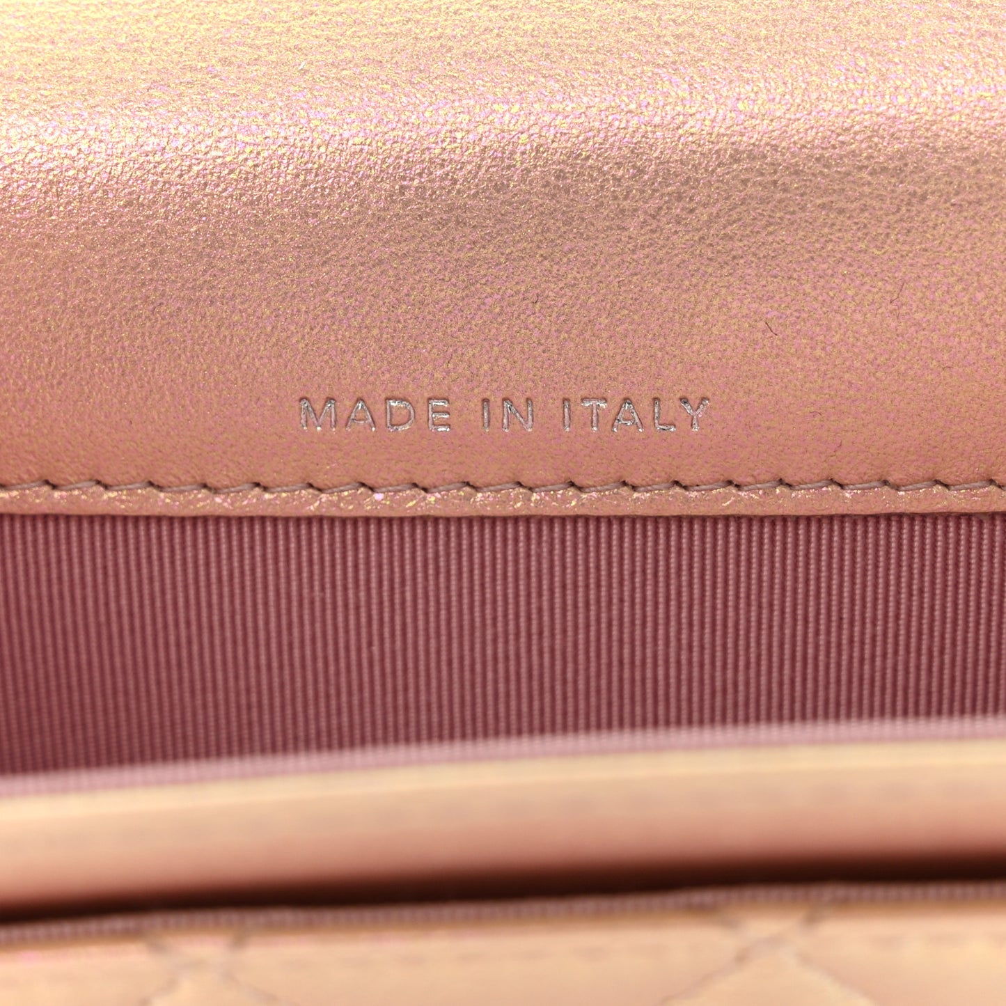 Iridescent Calfskin Quilted Flap Card Holder Wallet Pink