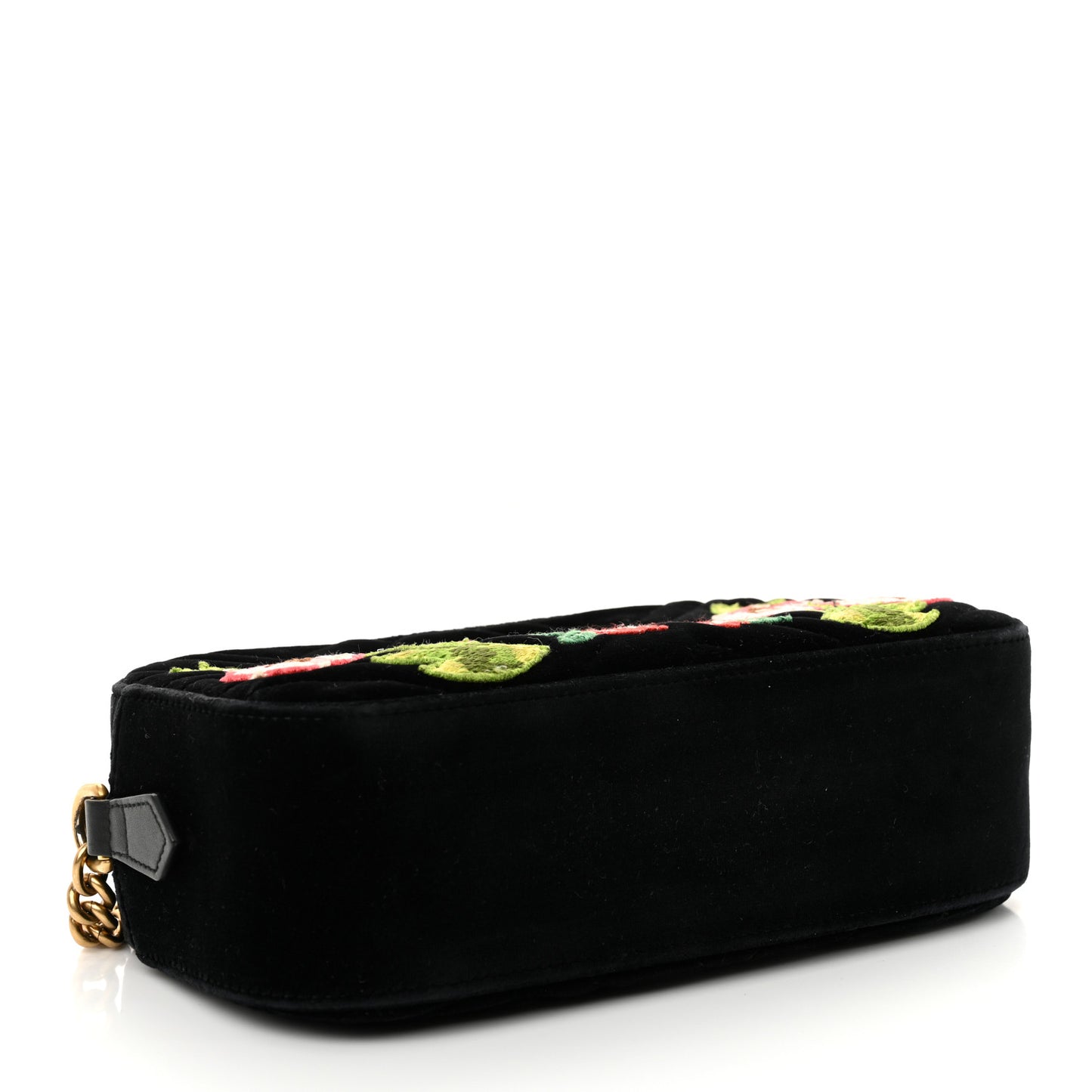 Velvet Matelasse Deer Embroidered Small GG Marmont Chain Shoulder Bag Black