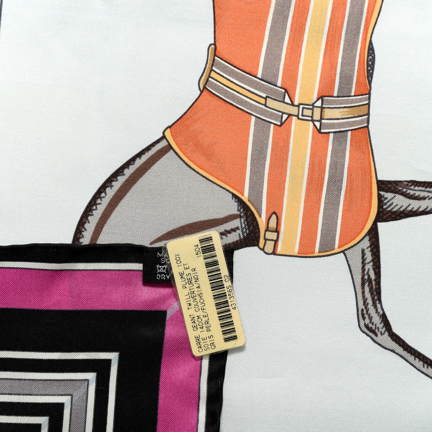 Hermes Silk Couvertures Et Tenues de Jour Scarf 140 Gris Perle Fuchsia Black 5 of 5