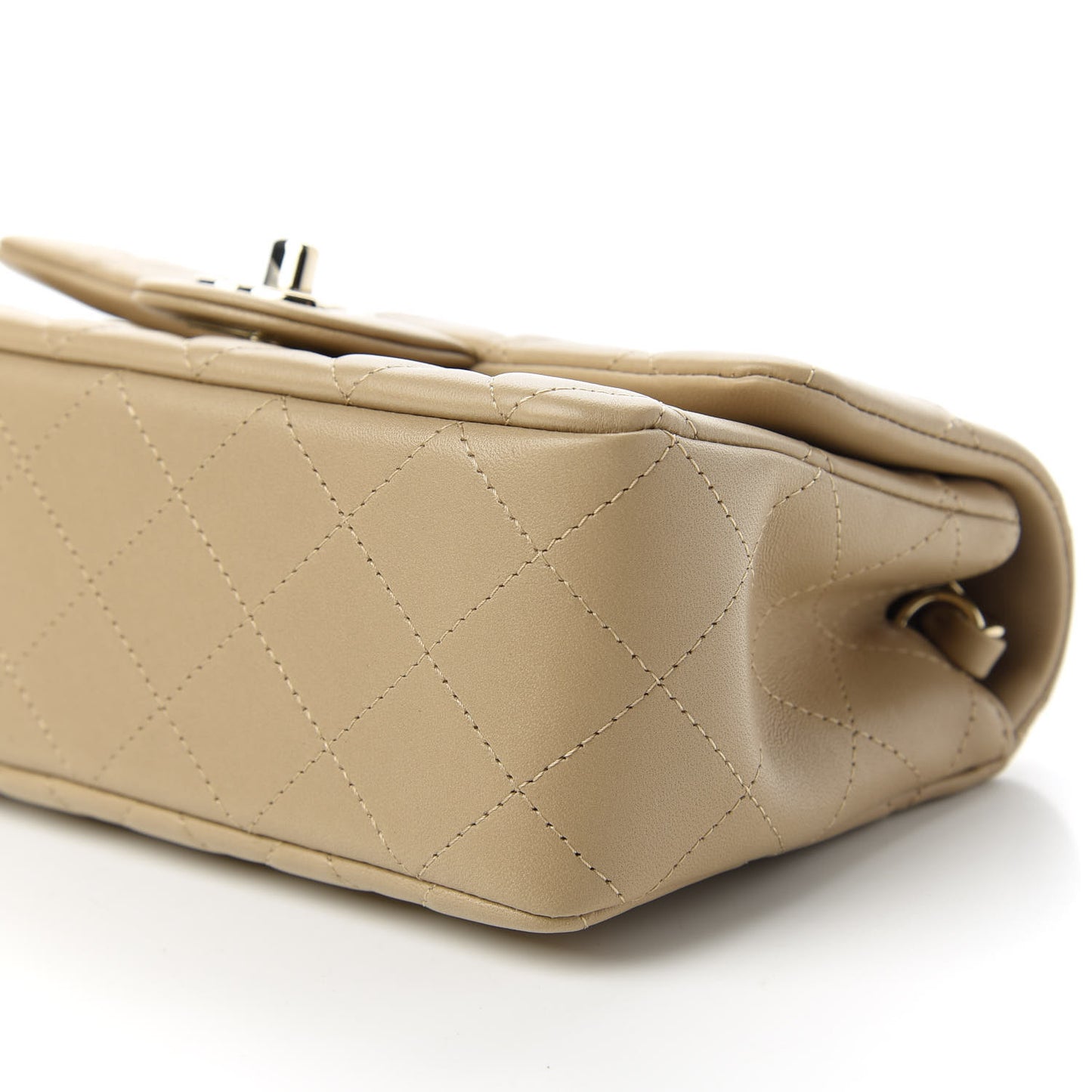 Lambskin Quilted Mini Rectangular Flap Dark Beige