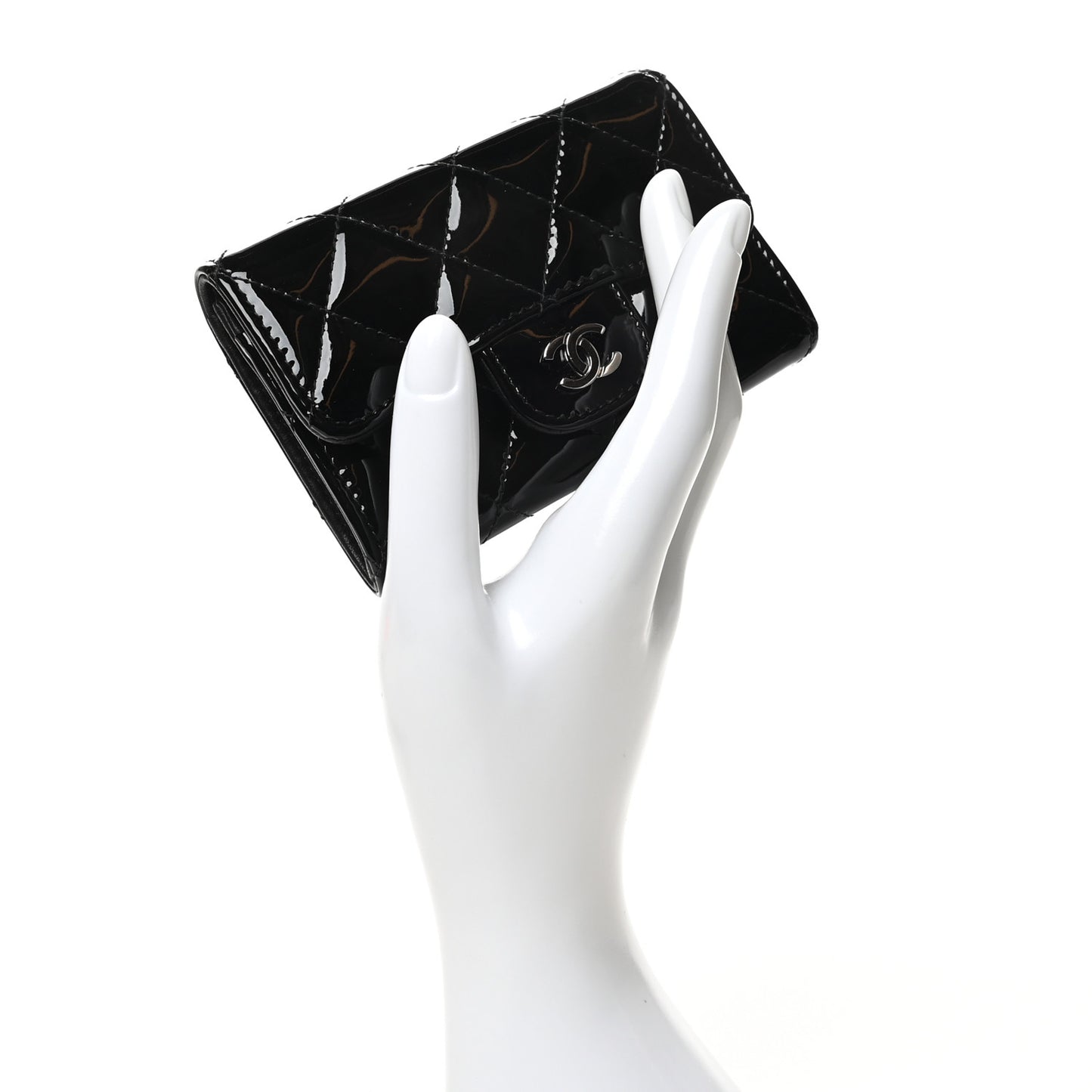 Patent Quilted Flap Card Holder Black
