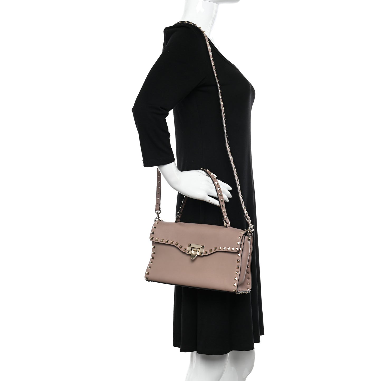 Vitello Small Rockstud Single Handle Flap Bag Poudre