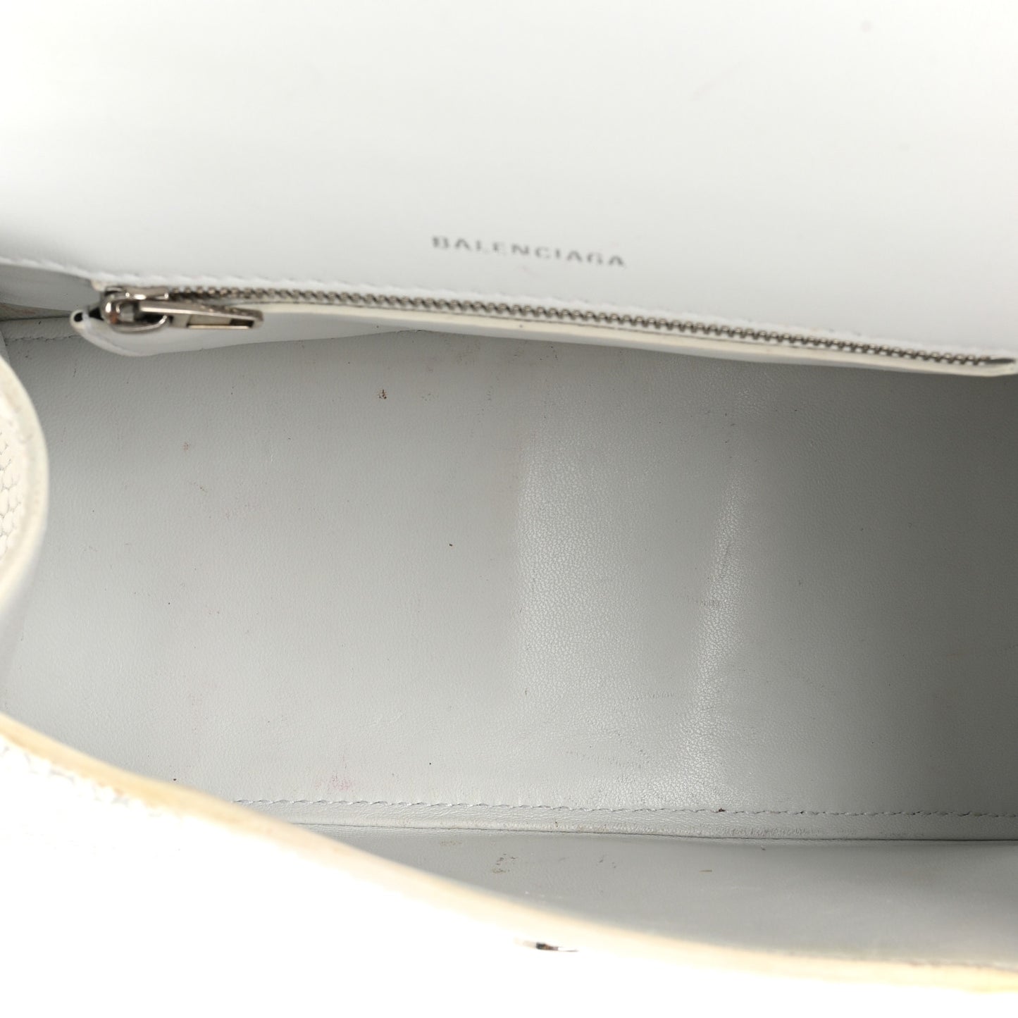 Matte Calfskin Snake Embossed Tonal B Small Hourglass Top Handle Bag Optic White