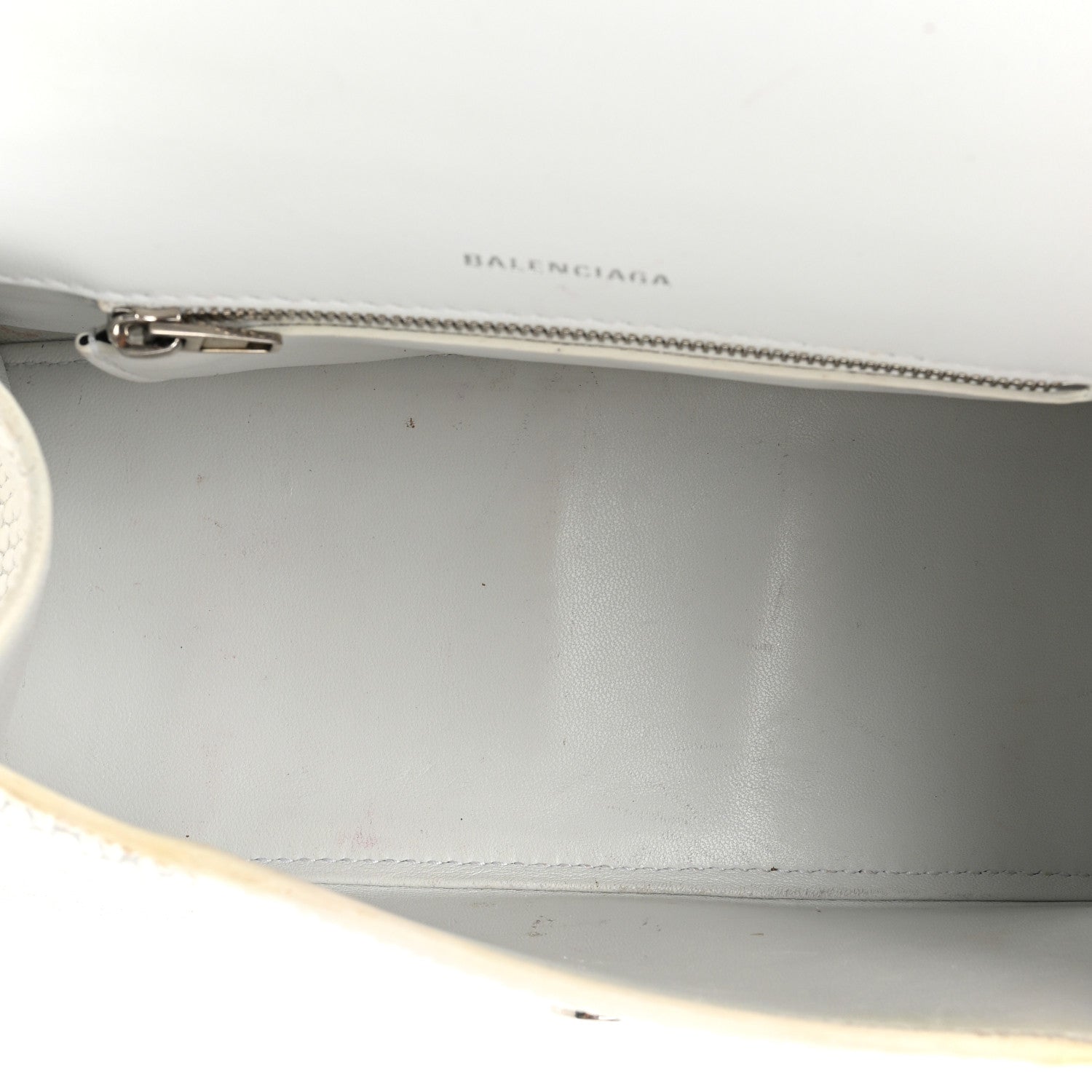 Balenciaga Matte Calfskin Snake Embossed Tonal B Small Hourglass Top Handle Bag Optic White 5 of 19