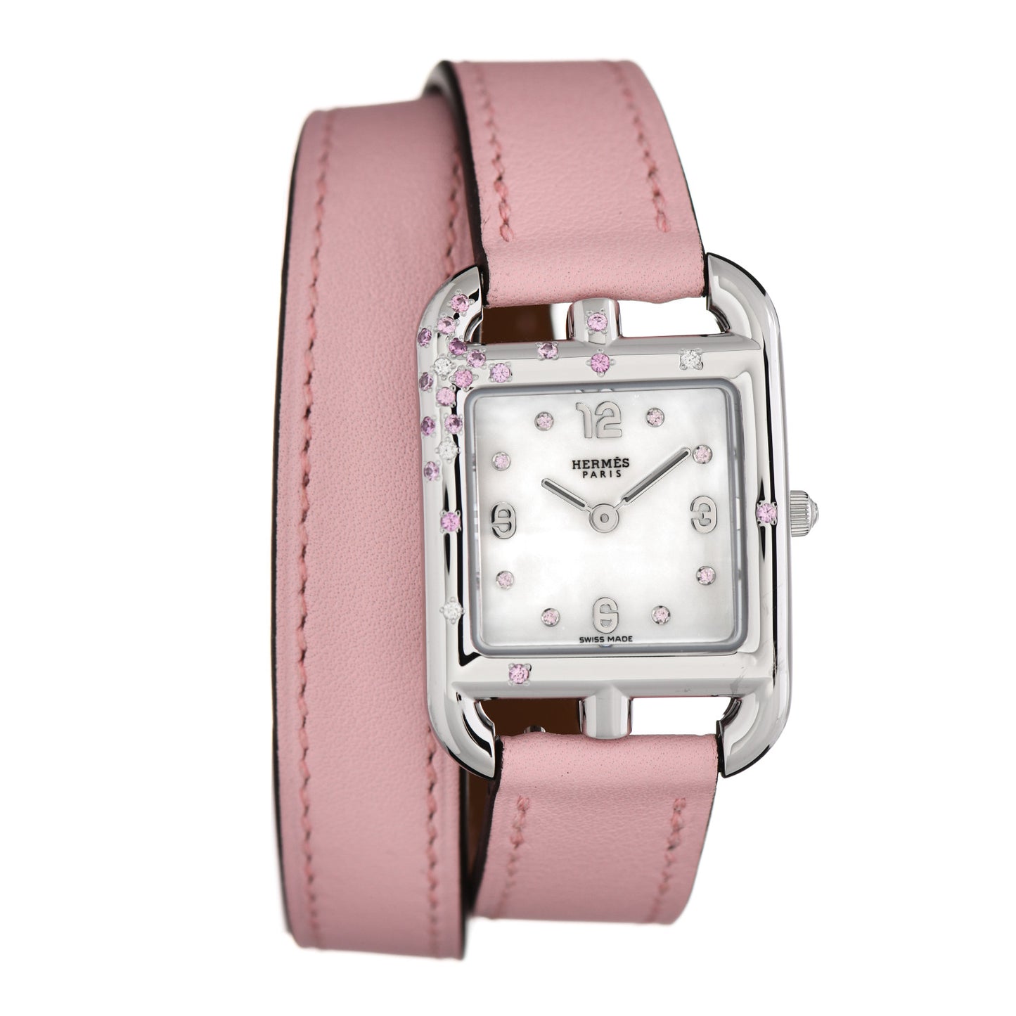 Stainless Steel Swift Diamond Pink Sapphire Mother of Pearl 23mm Cape Cod Double Tour Quartz Watch Rose Sakura