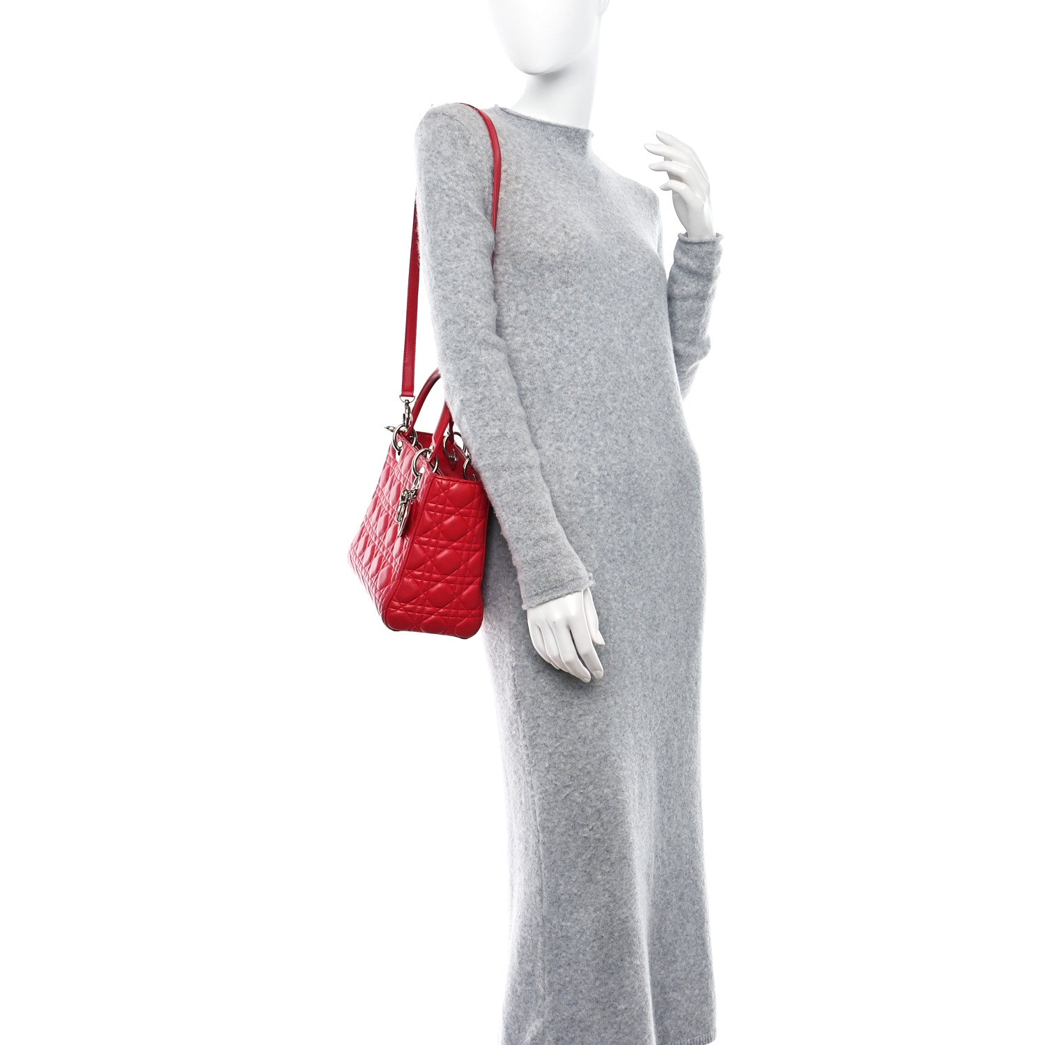 Christian Dior Lambskin Cannage Medium Lady Dior Red 2 of 11