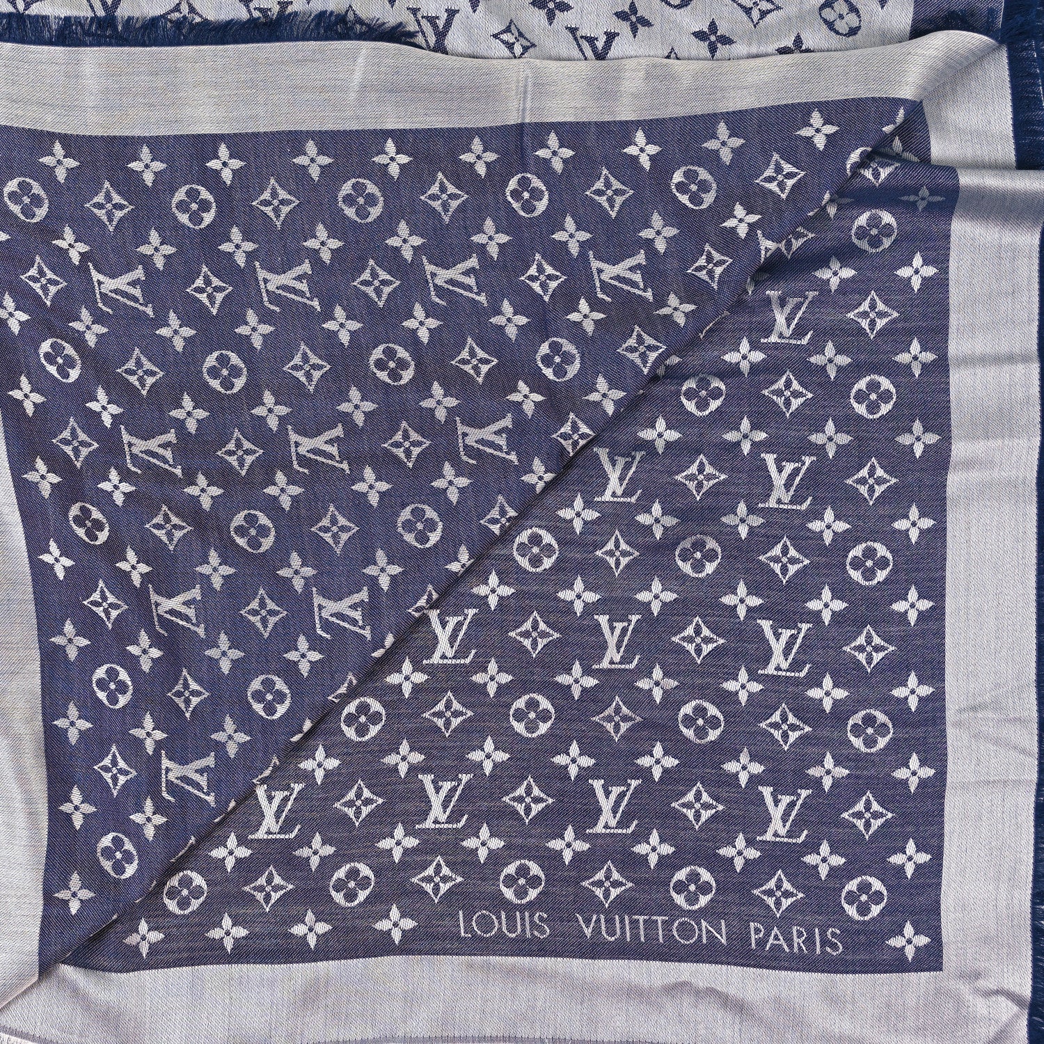 Louis Vuitton Silk Wool Monogram Denim Shawl Blue 2 of 3