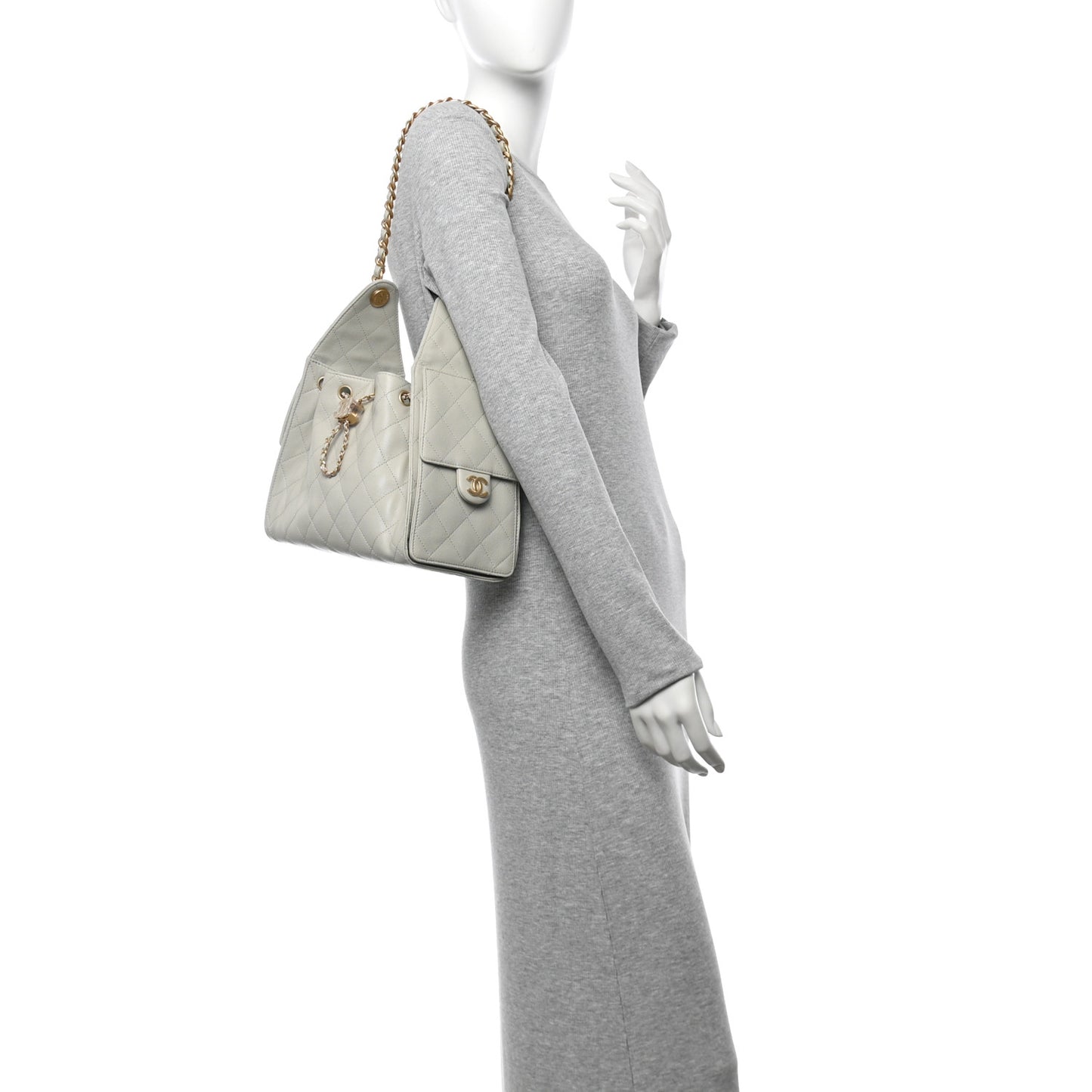 Caviar Quilted Small Chanel 25 Handbag Light Grey