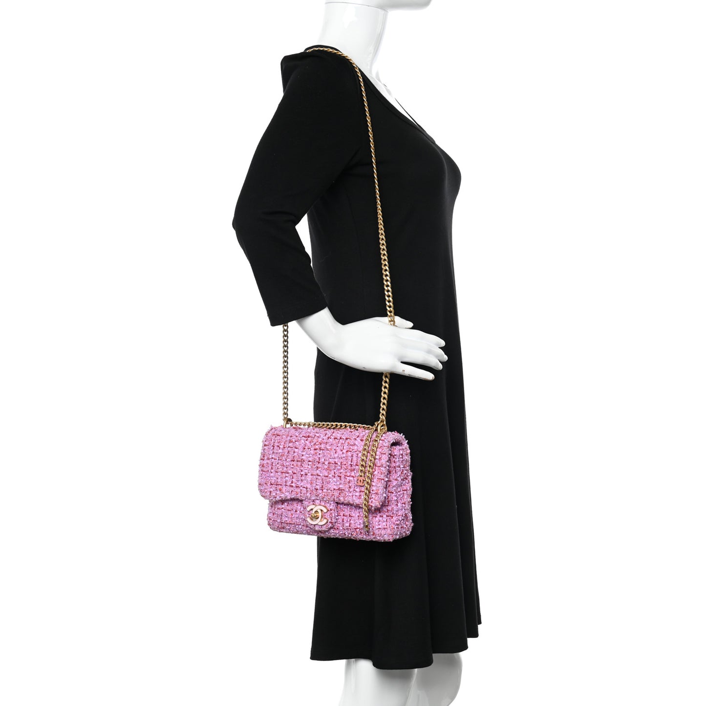 Tweed Enamel Quilted Mini Pending CC Square Flap Light Purple Pink Red