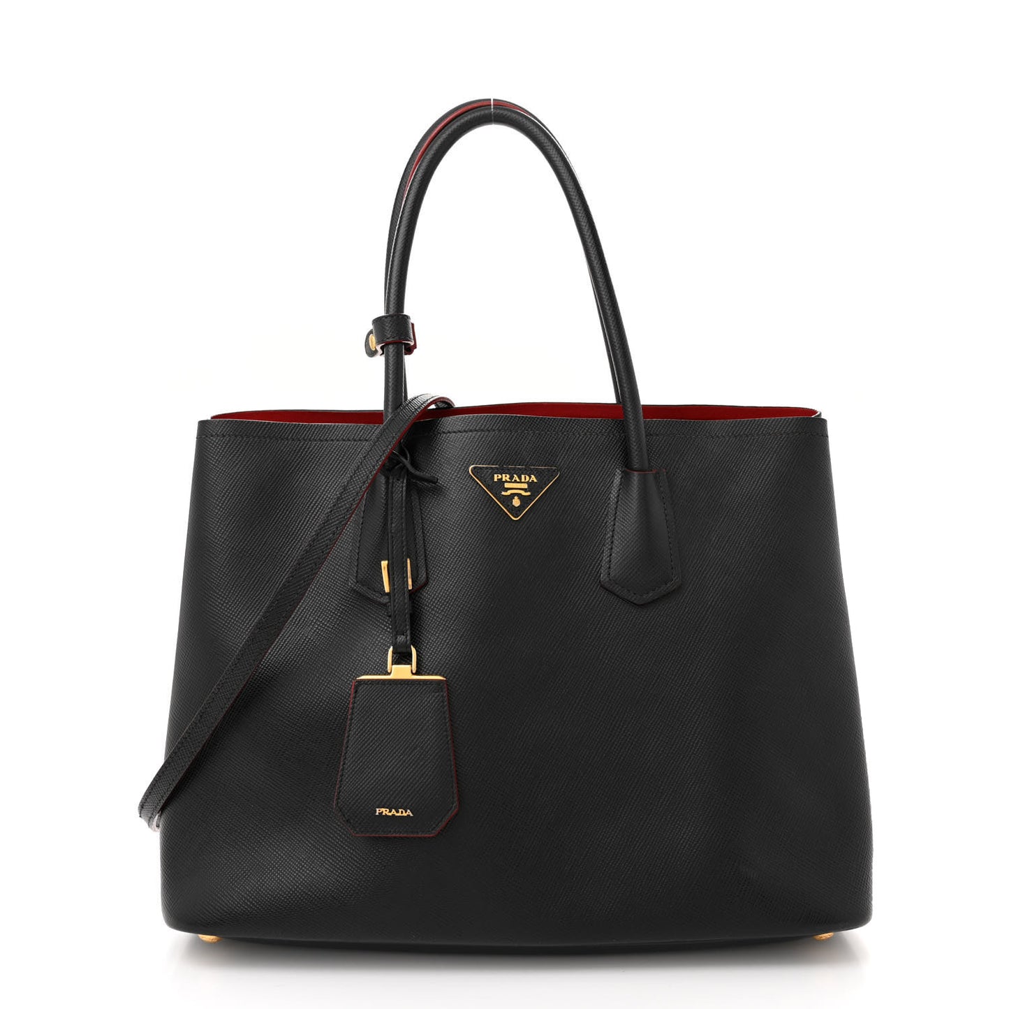 Saffiano Cuir Medium Double Bag Black Fuoco