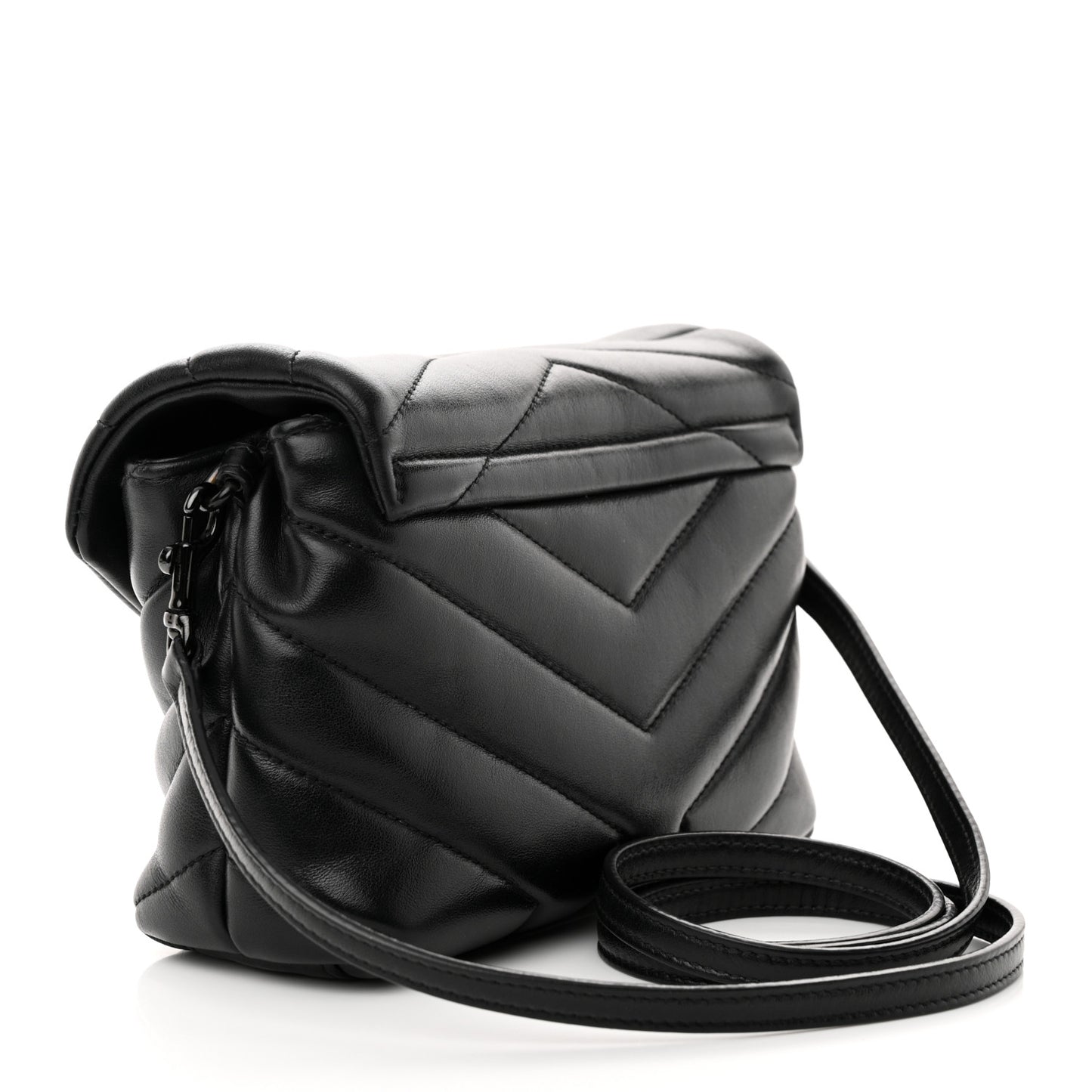 Calfskin Y Quilted Monogram Monochrome Toy Loulou Crossbody Bag Black