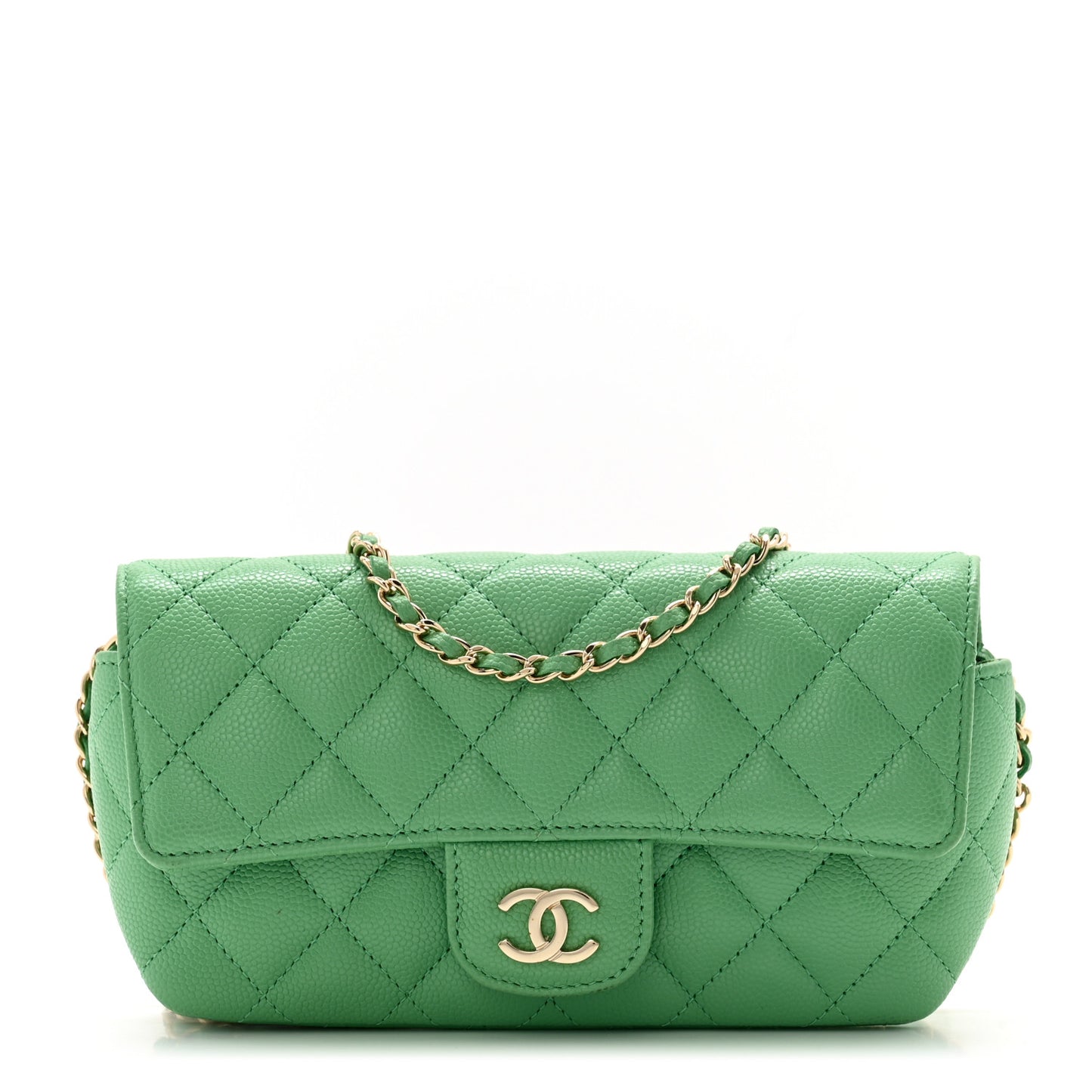 Caviar Quilted Glasses Case With Chain Green