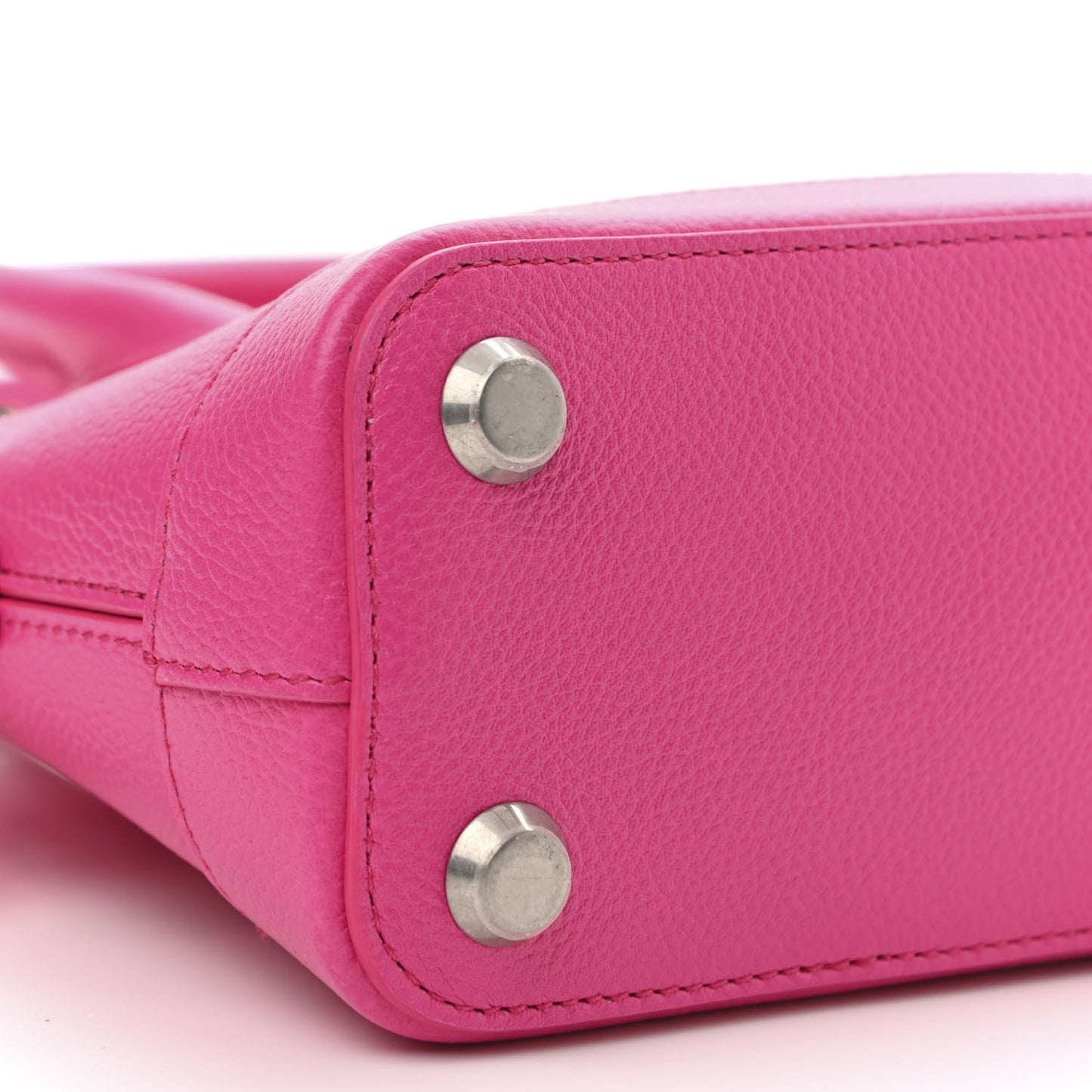 Grained Calfskin Logo XXS Ville Top Handle Bag Acid Fuchsia Black
