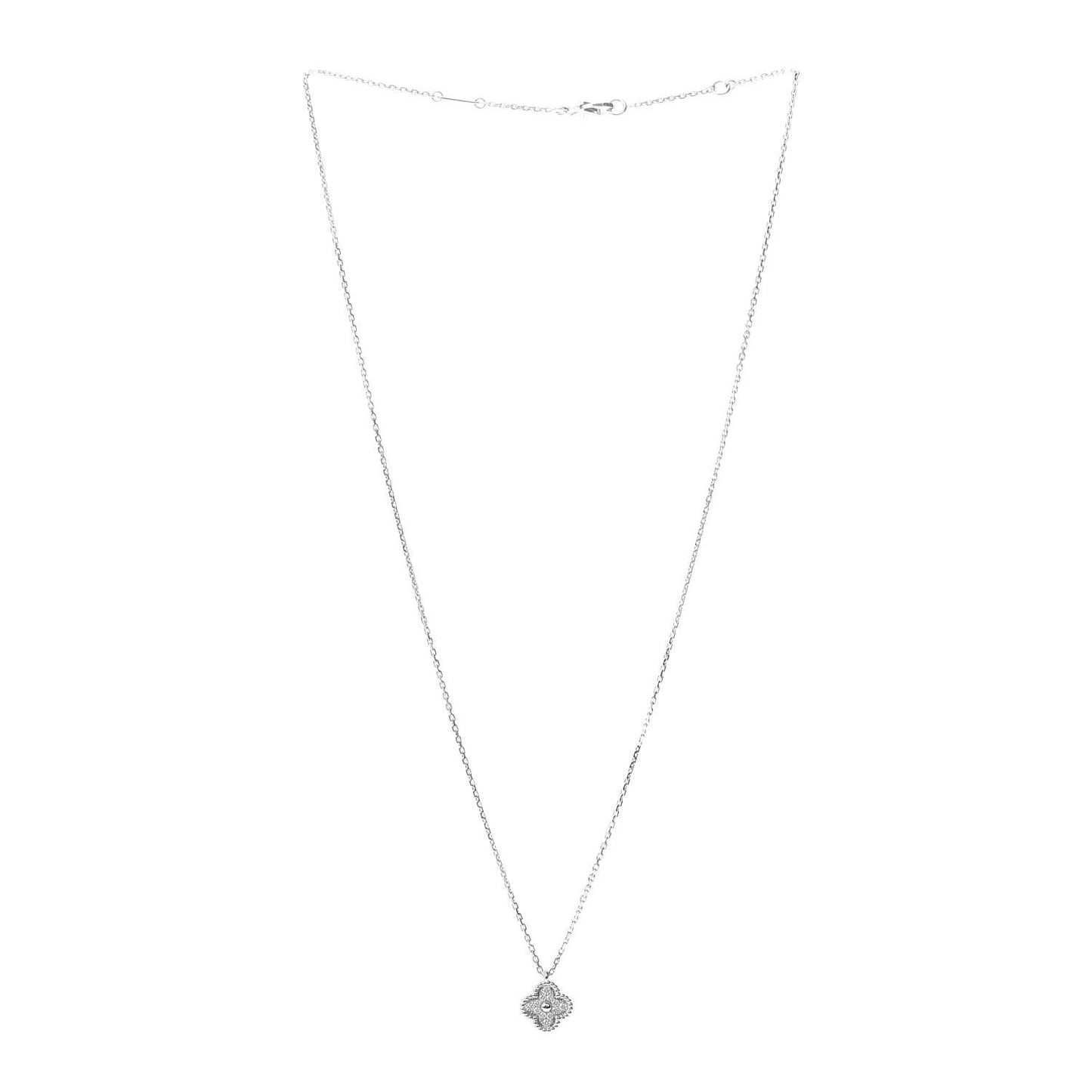 18K White Gold Diamond Sweet Alhambra Pendant Necklace