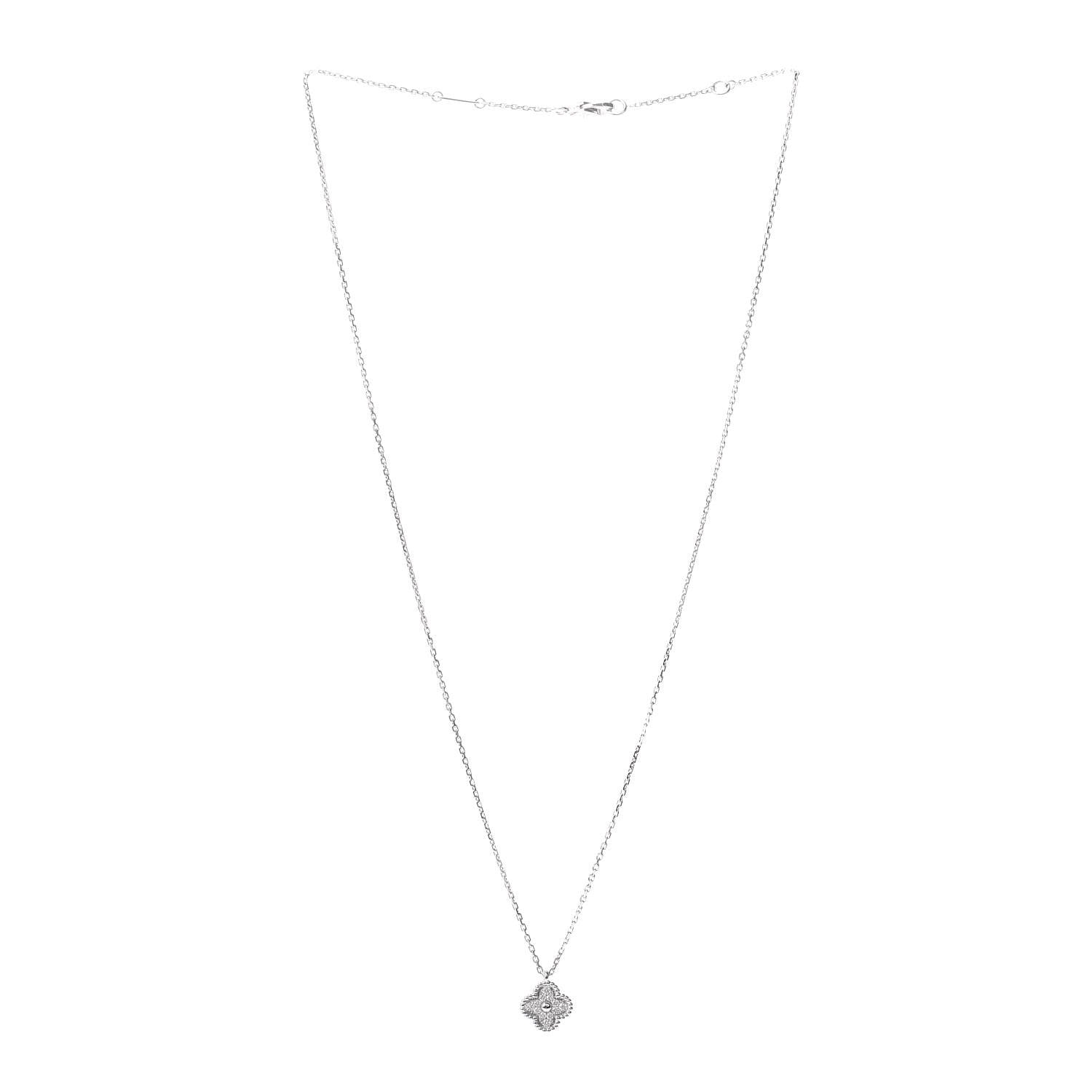 Van Cleef & Arpels 18K White Gold Diamond Sweet Alhambra Pendant Necklace 3 of 4
