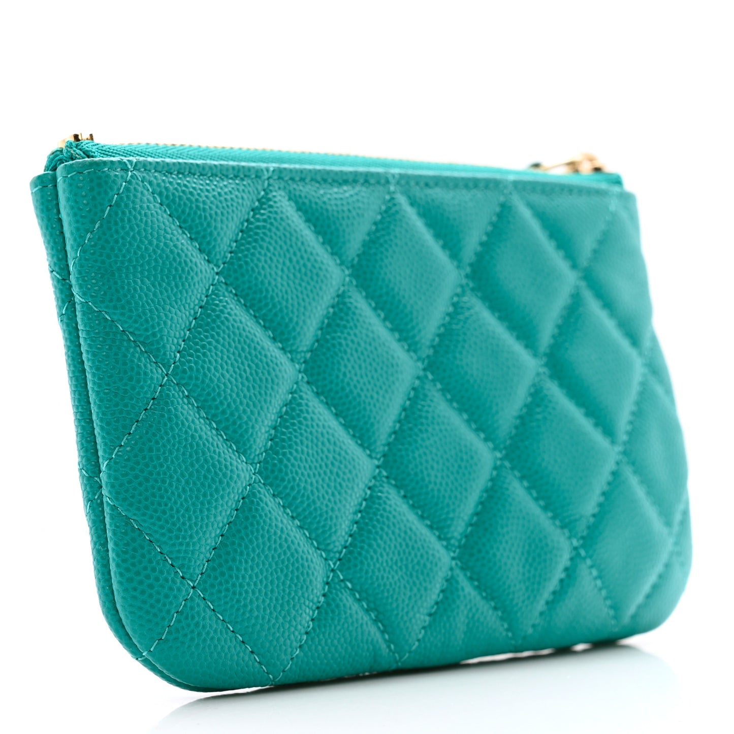 Caviar Quilted Small Cosmetic Case Turquoise
