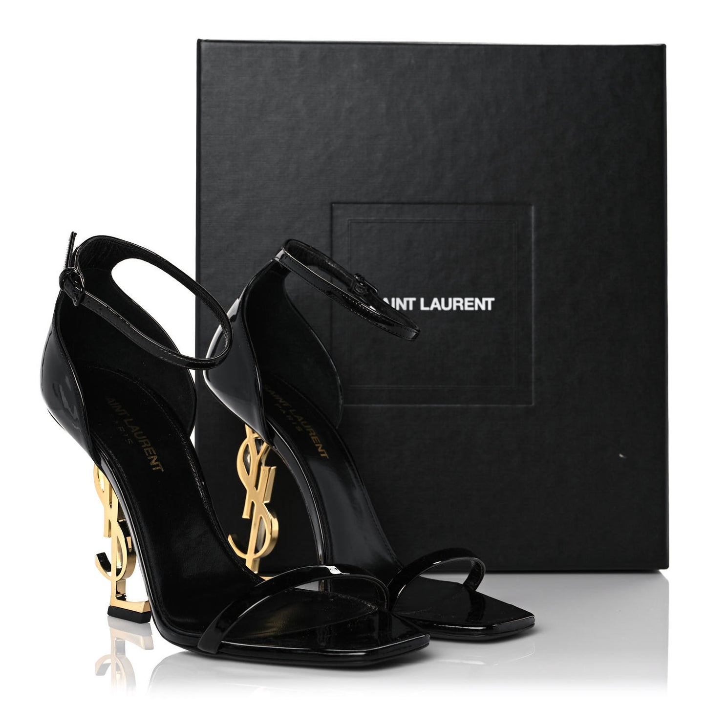 Patent Calfskin Opyum 110 Sandals 38.5 Black Gold