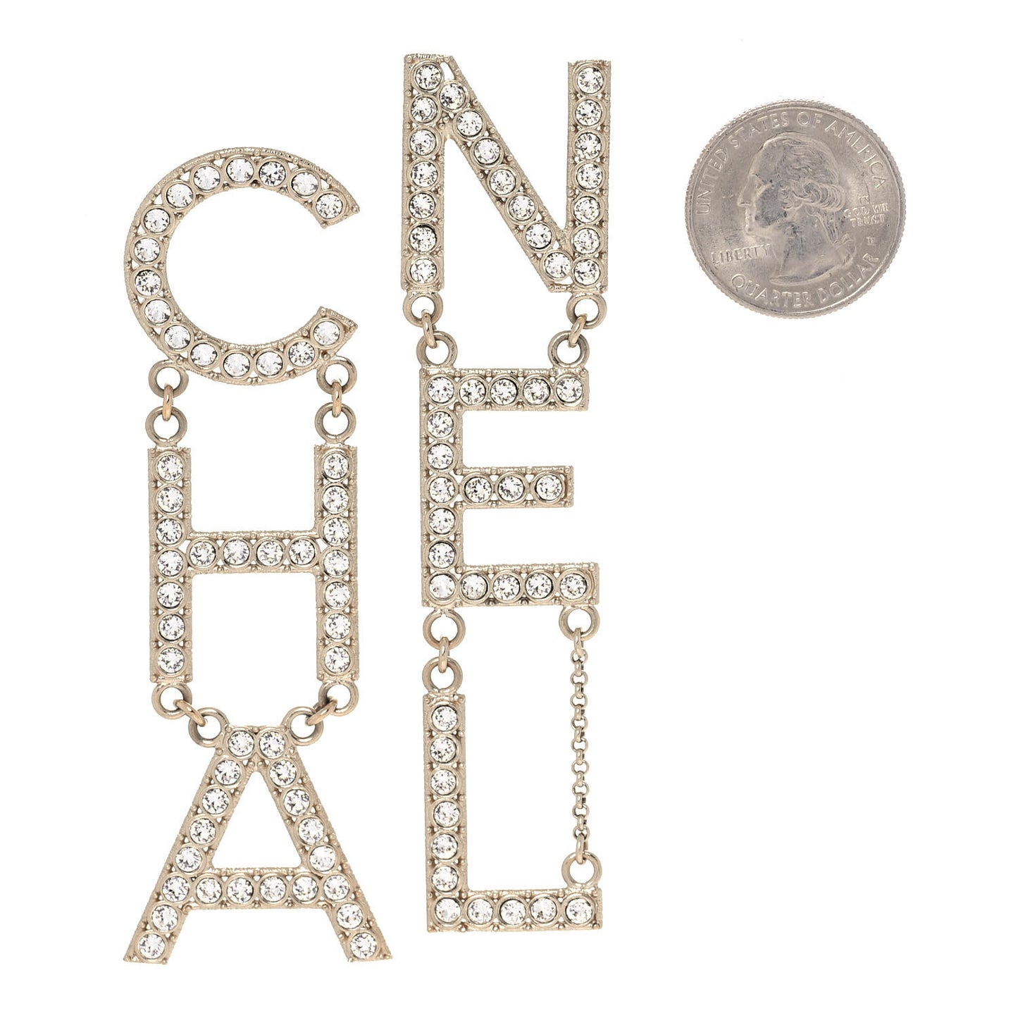 Crystal Cha-Nel Logo Drop Earrings Gold