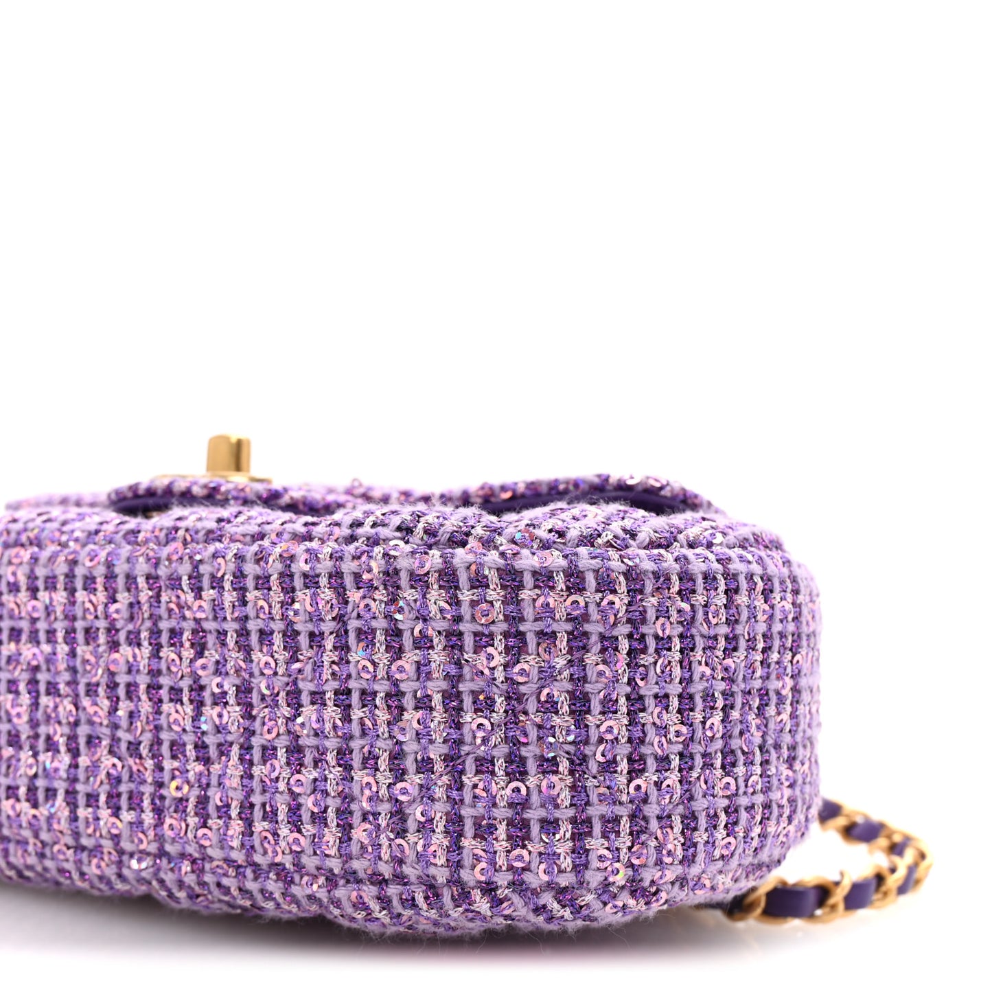 Tweed Sequin Quilted Baywatch Top Handle Flap Purple Silver Light Purple