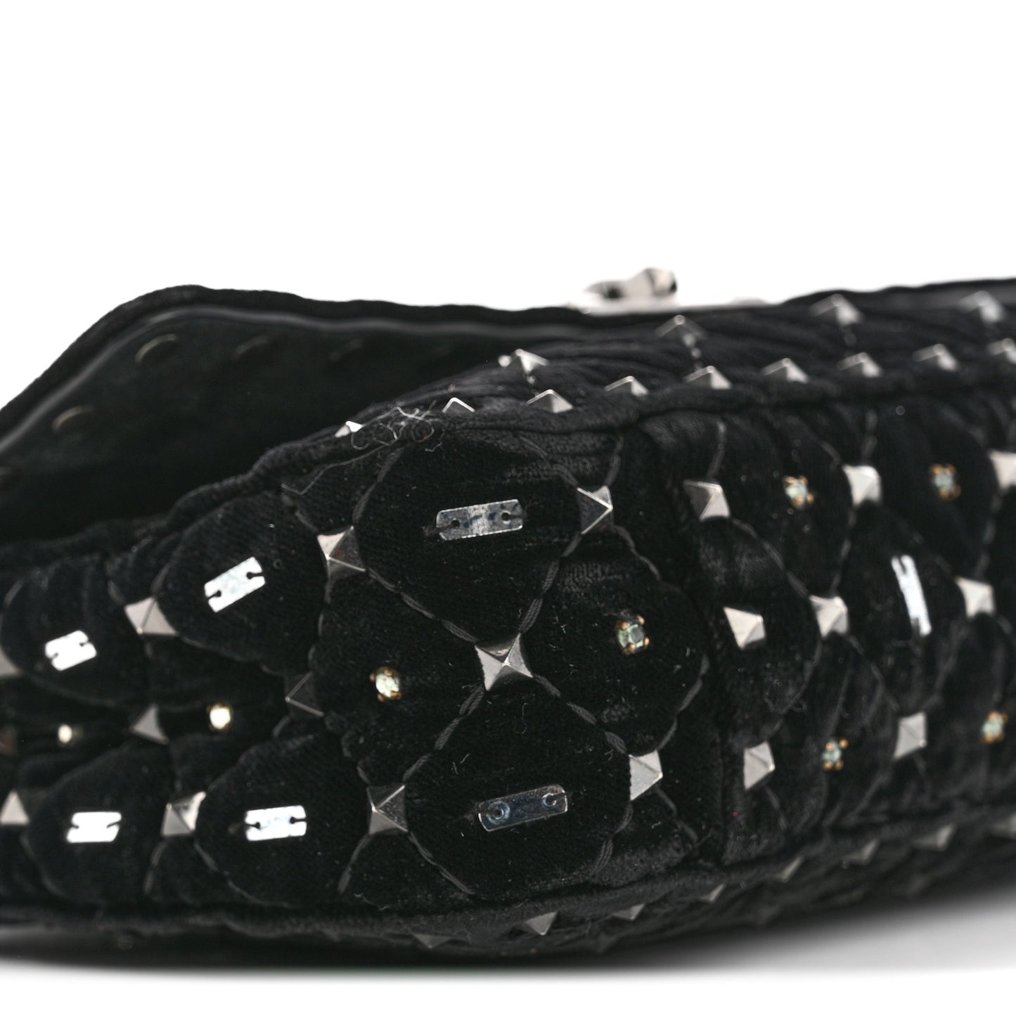 Velvet Small Rockstud Spike Embellished Shoulder Bag Black
