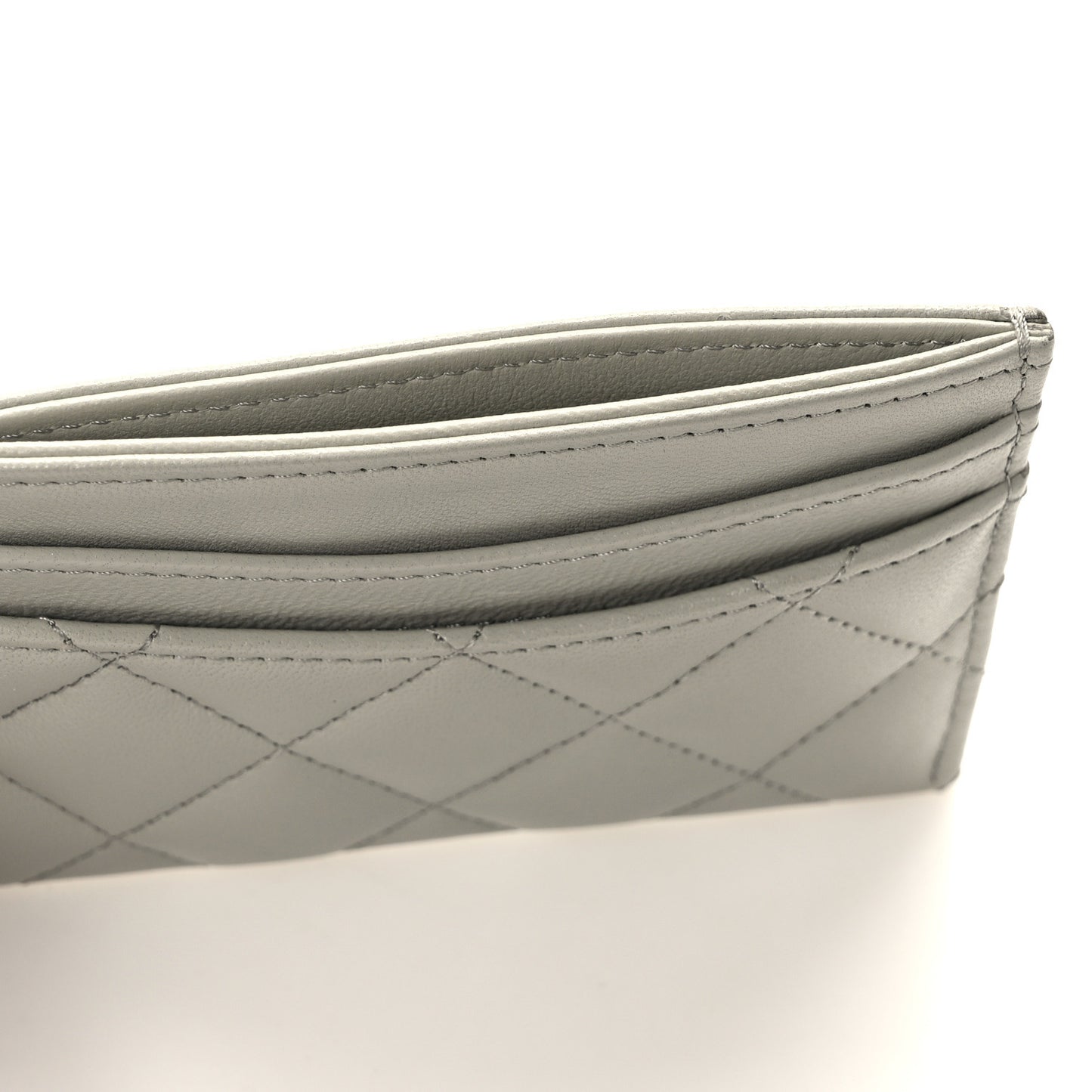 Lambskin Quilted Card Holder Grey