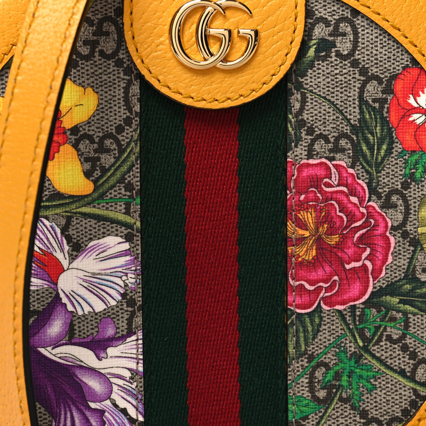 GG Supreme Monogram Flora Web Mini Ophidia Round Shoulder Bag Beige Multicolor Crop