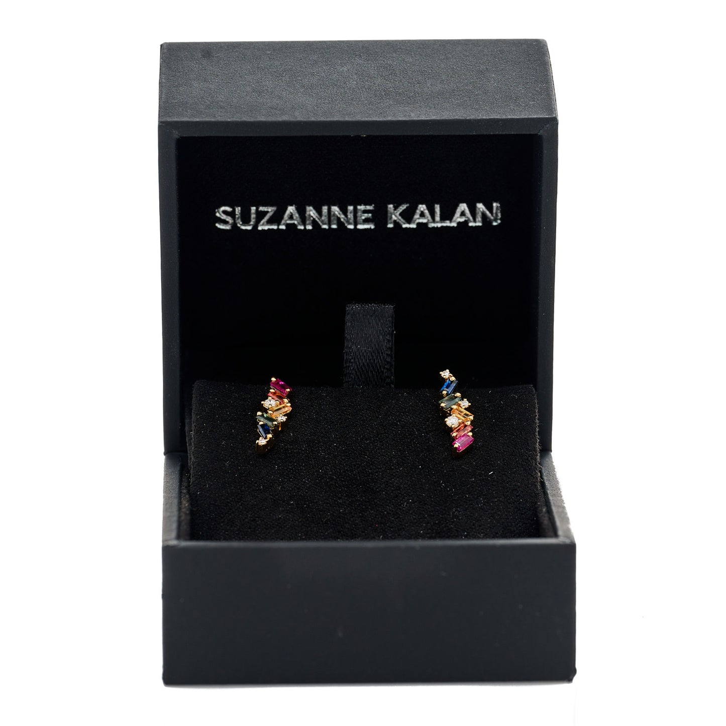 18K Yellow Gold Diamond Sapphire Ruby Frenzy Rainbow Stud Earrings